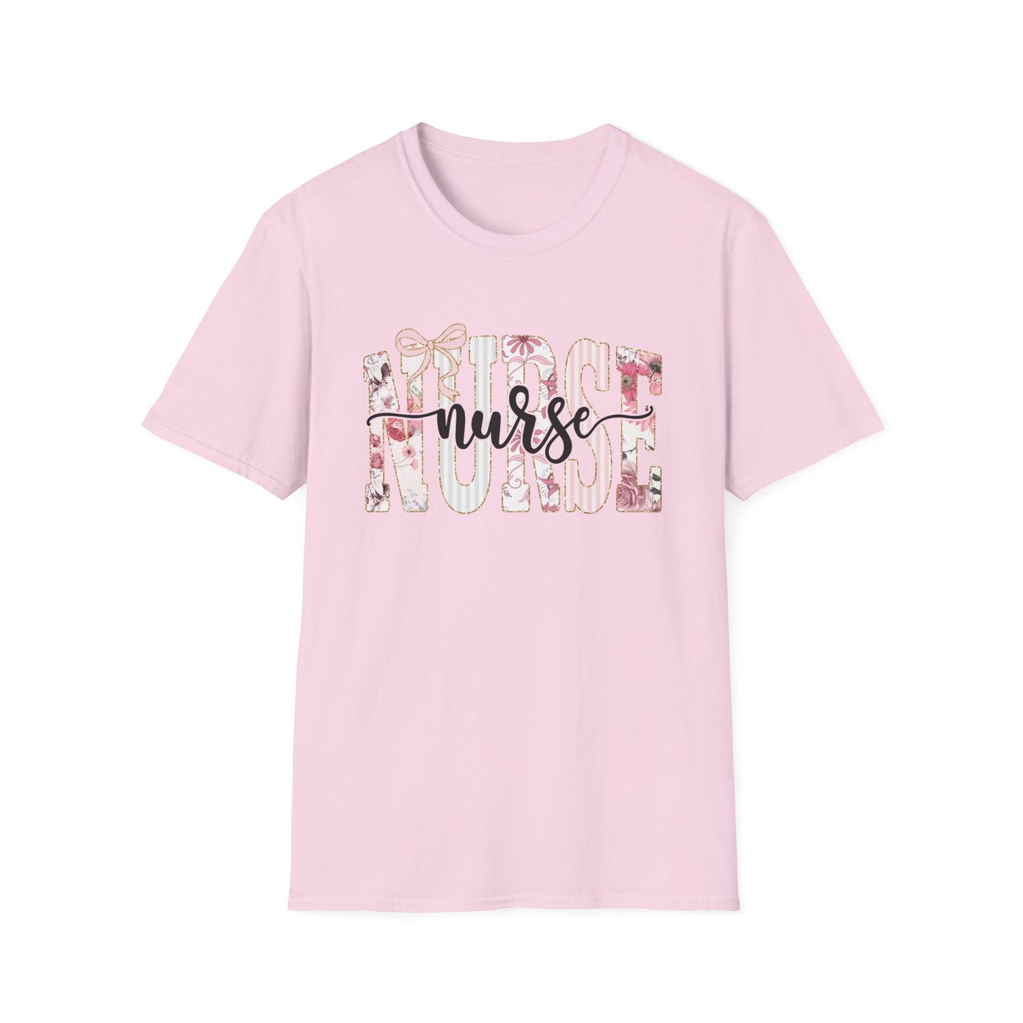 Nurse Floral Graphic Tee — 'Nurse' Script Over Pink Floral Block Letters