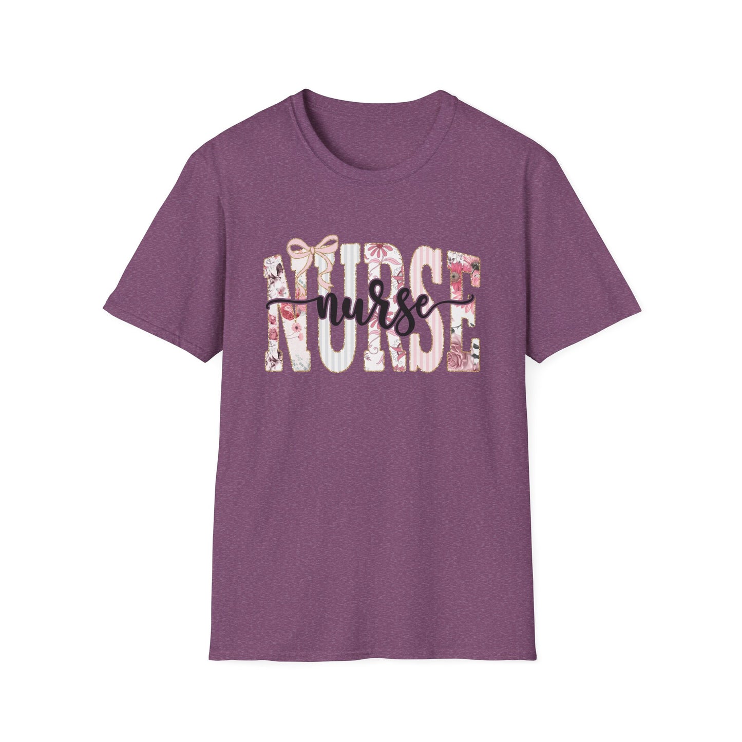 Nurse Floral Graphic Tee — 'Nurse' Script Over Pink Floral Block Letters