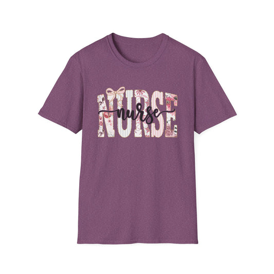 Nurse Floral Graphic Tee — 'Nurse' Script Over Pink Floral Block Letters