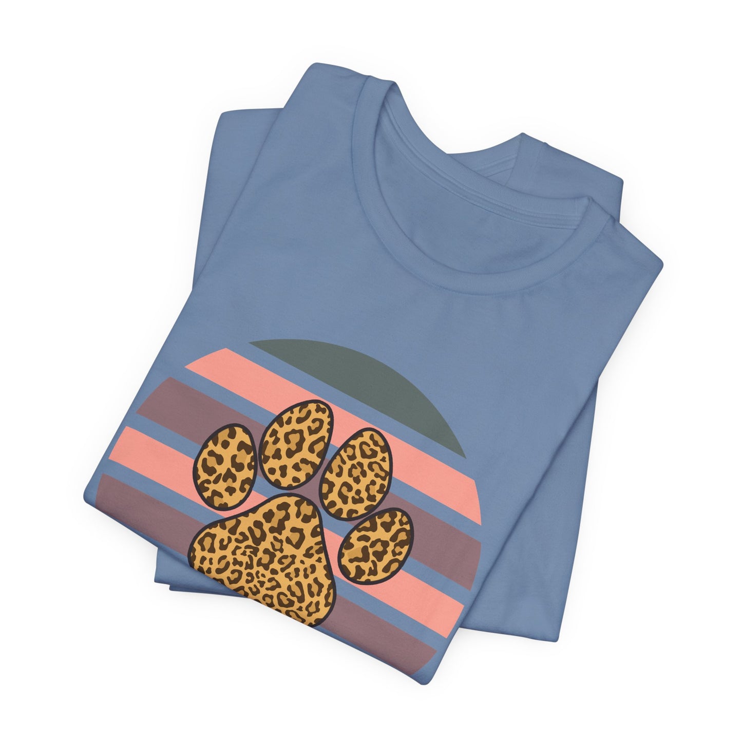 Dog Mom Leopard Paw Tee — Retro Striped Pet Lover T‑Shirt