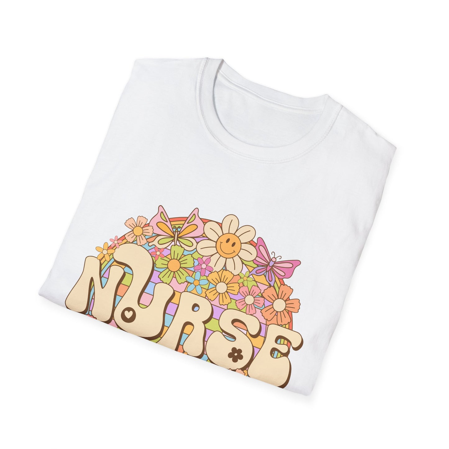 Nurse Floral Retro T-Shirt — Cute Vintage Flower Badge for Nurses