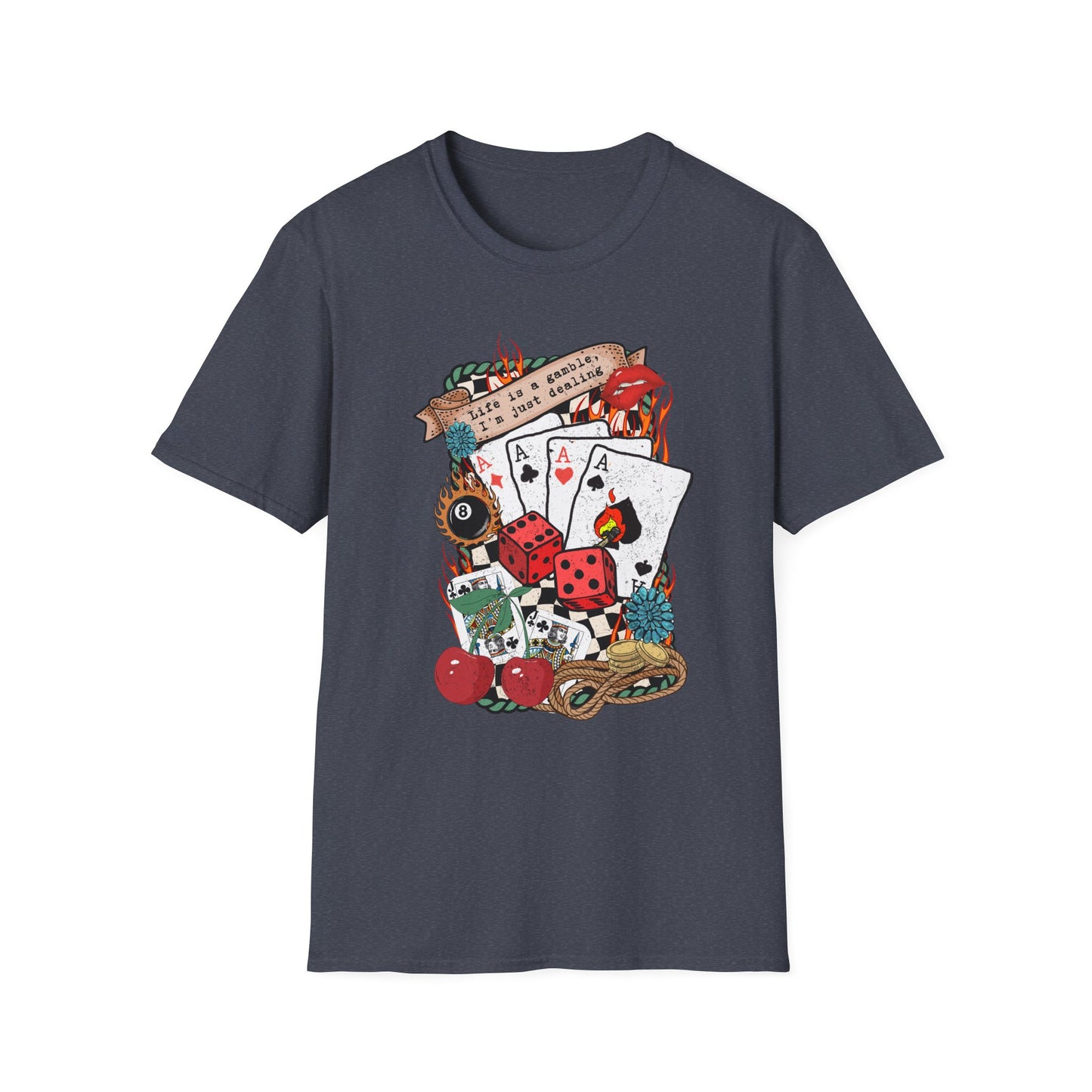 Casino Night Graphic T-Shirt — Aces, Dice & Retro Gaming Design