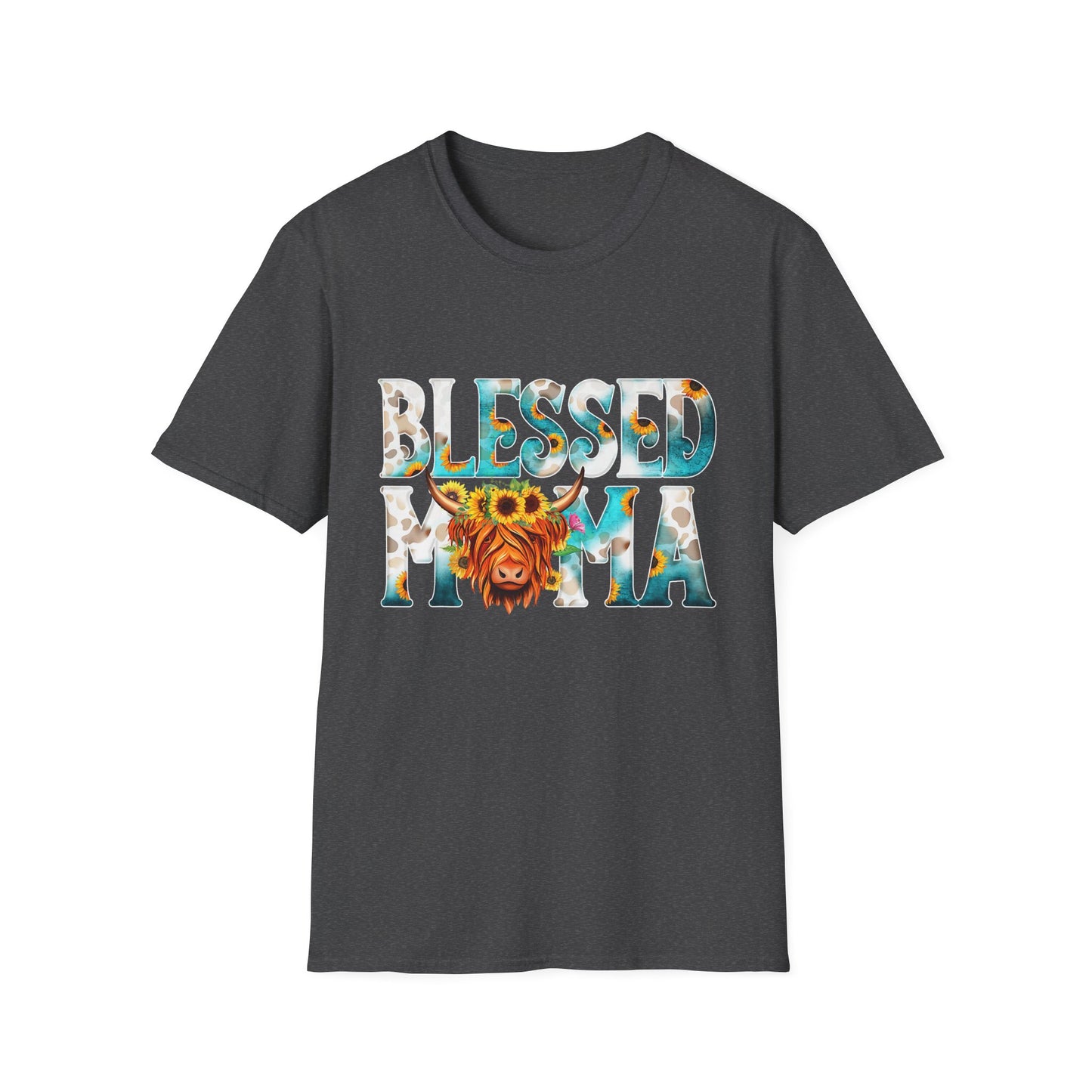 Blessed Mama T-Shirt — Floral Highland Cow Mother's Day Tee