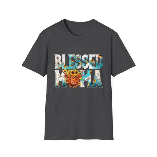 Blessed Mama T-Shirt — Floral Highland Cow Mother's Day Tee