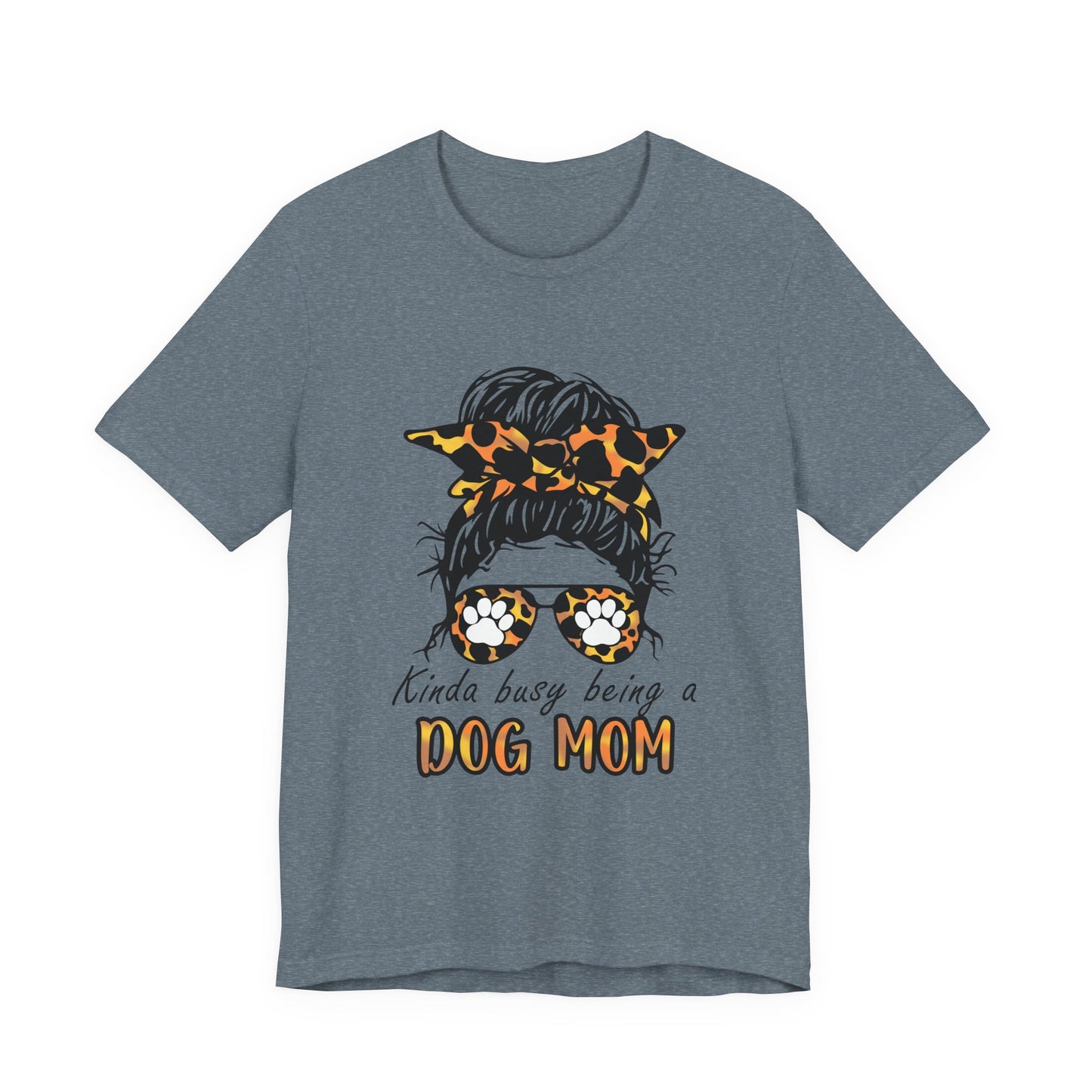Dog Mom T-Shirt – "Kinda Busy Being a Dog Mom" Leopard Print Messy Bun Tee