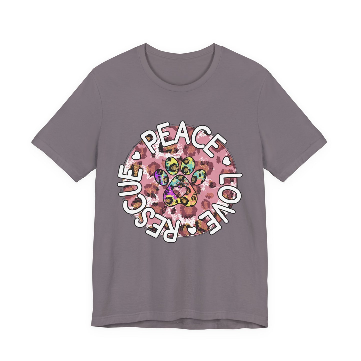 Peace Love Rescue Graphic Tee — Pet Rescue Paw Print Shirt