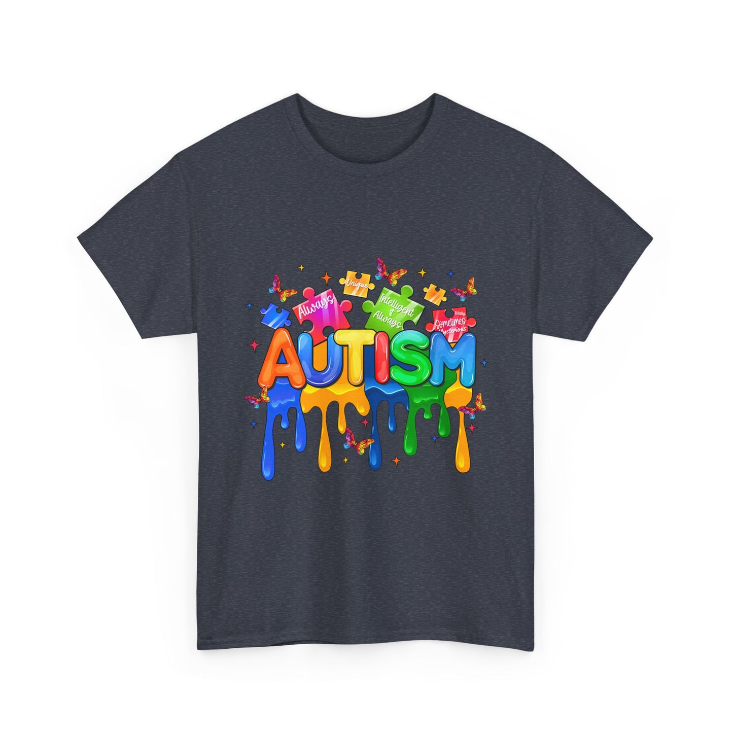 Autism Awareness Puzzle Heart T-Shirt — Colorful Drip Design