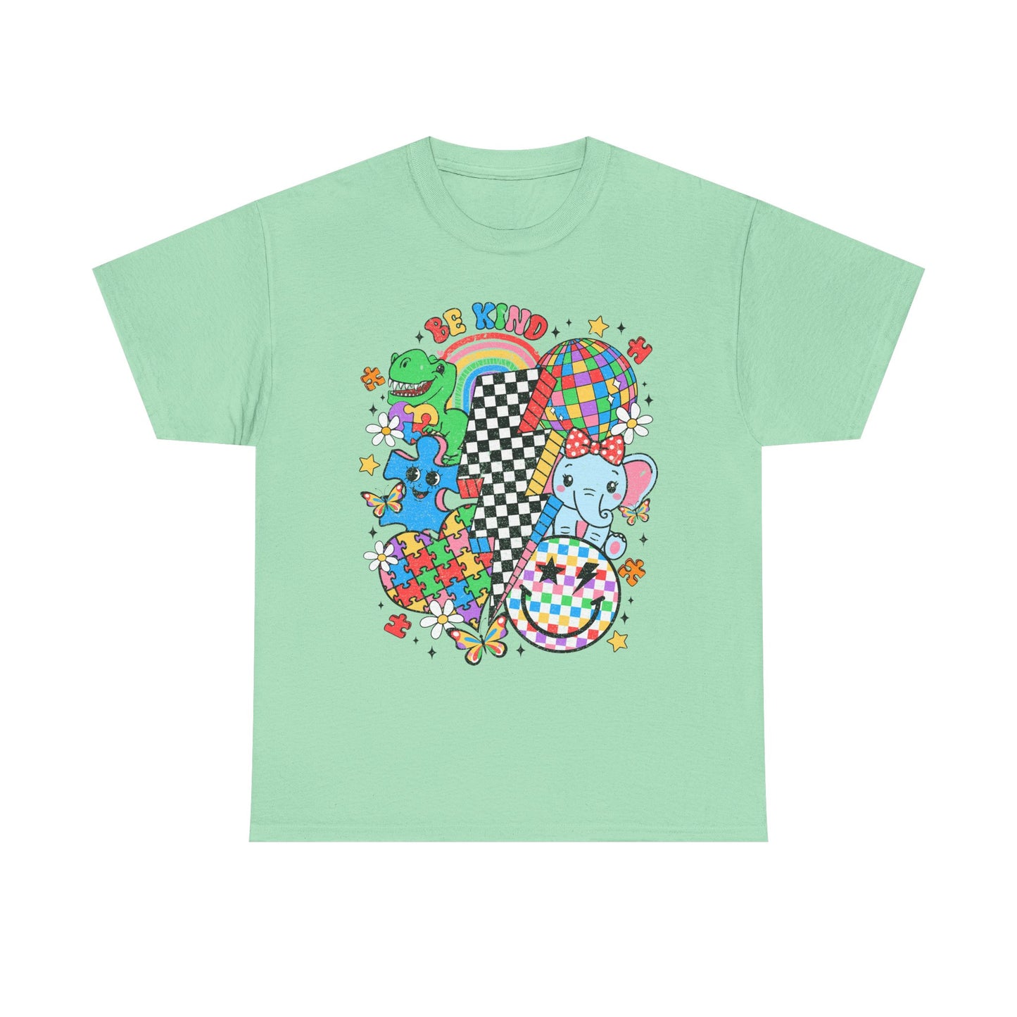 Puzzle Heart Tee — Colorful Autism Awareness Puzzle Pieces with Rainbow Animals