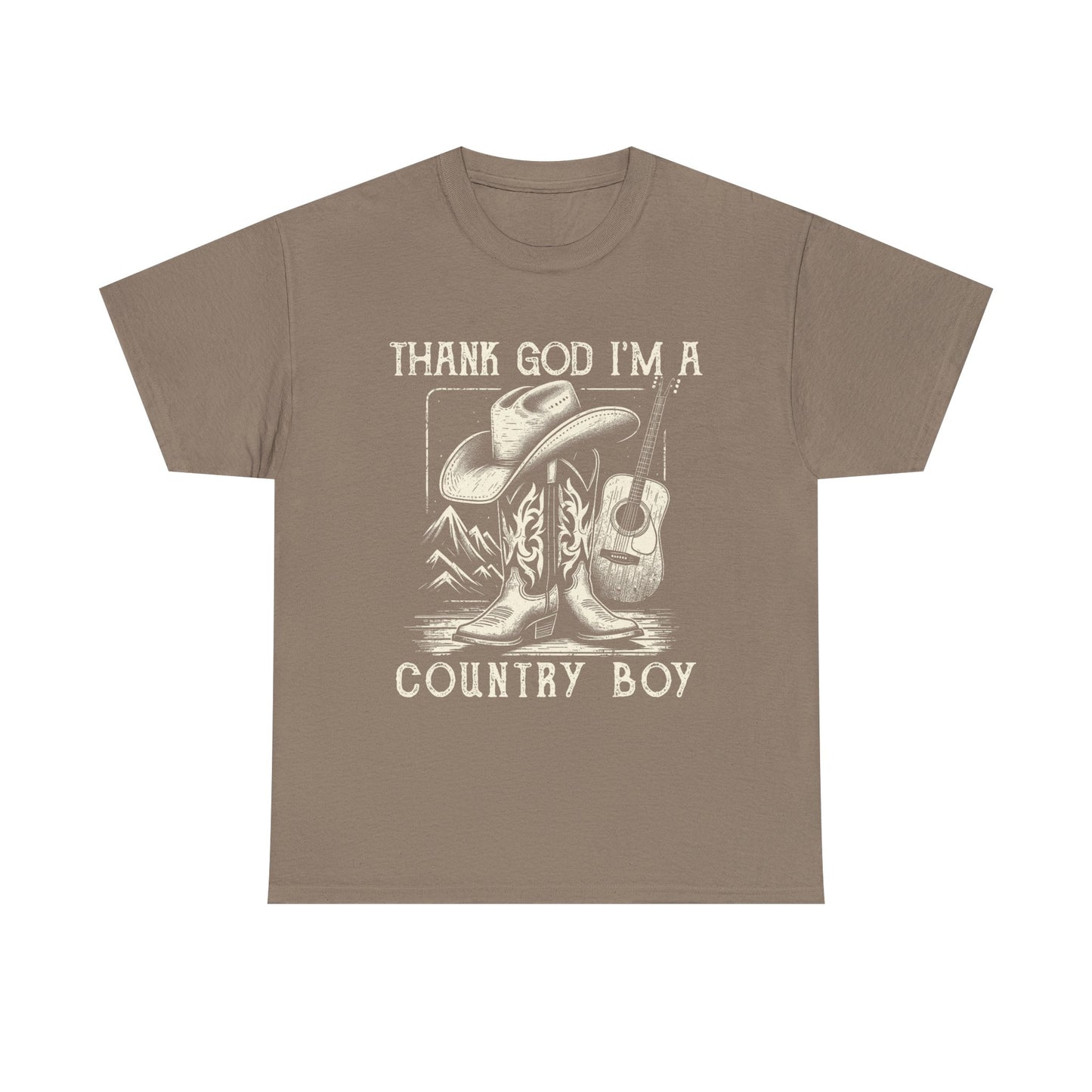 Country Boy T-Shirt — "Thank God I'm a Country Boy" Cowboy Boots & Guitar Tee
