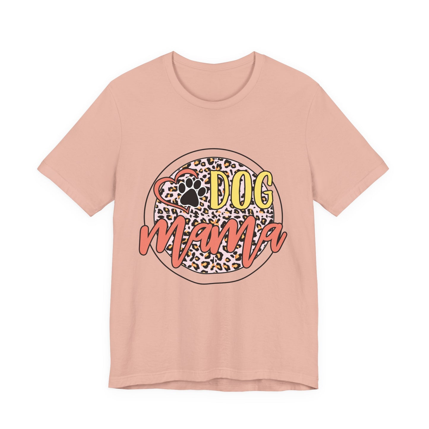 Dog Mama Leopard Circle Tee — Cute Paw Print Graphic T-Shirt for Women