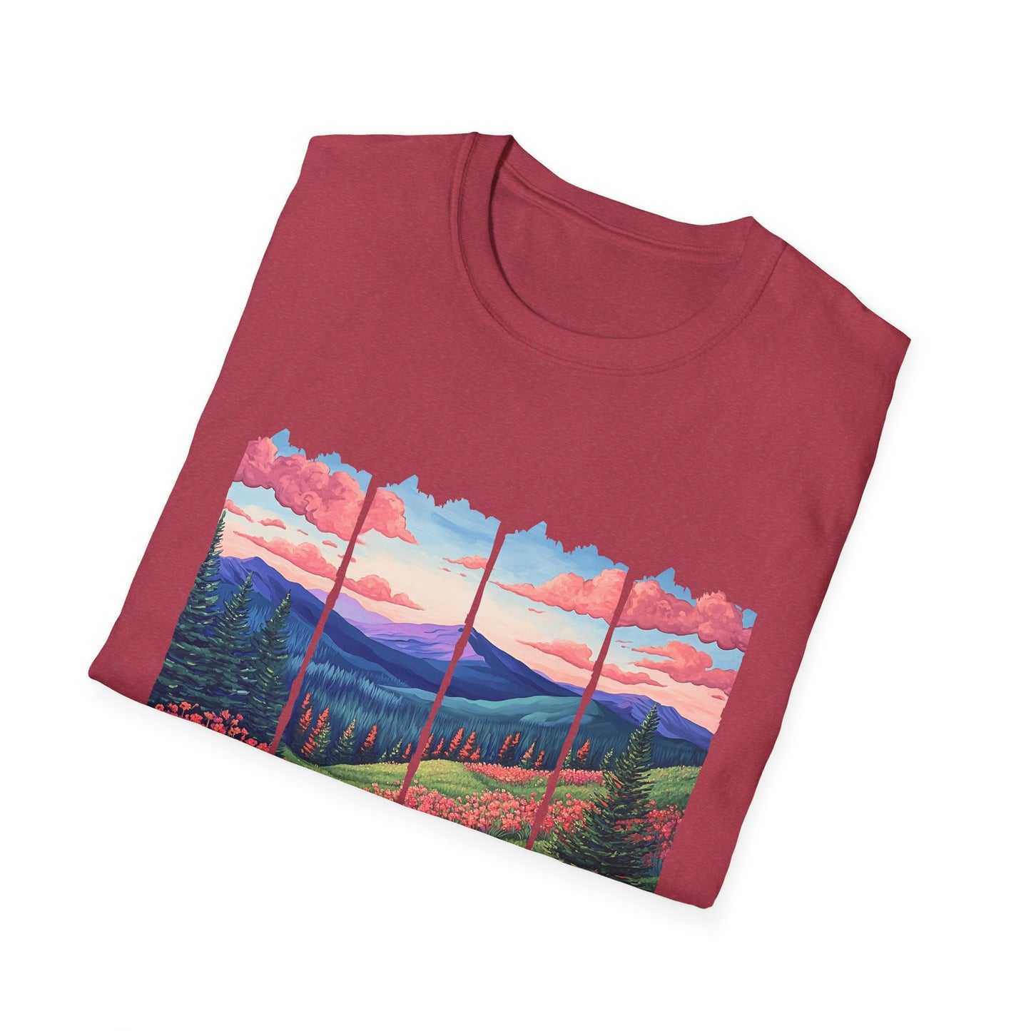 Scenic Mountain Sunset T-Shirt — Wildflower Valley Landscape Tee