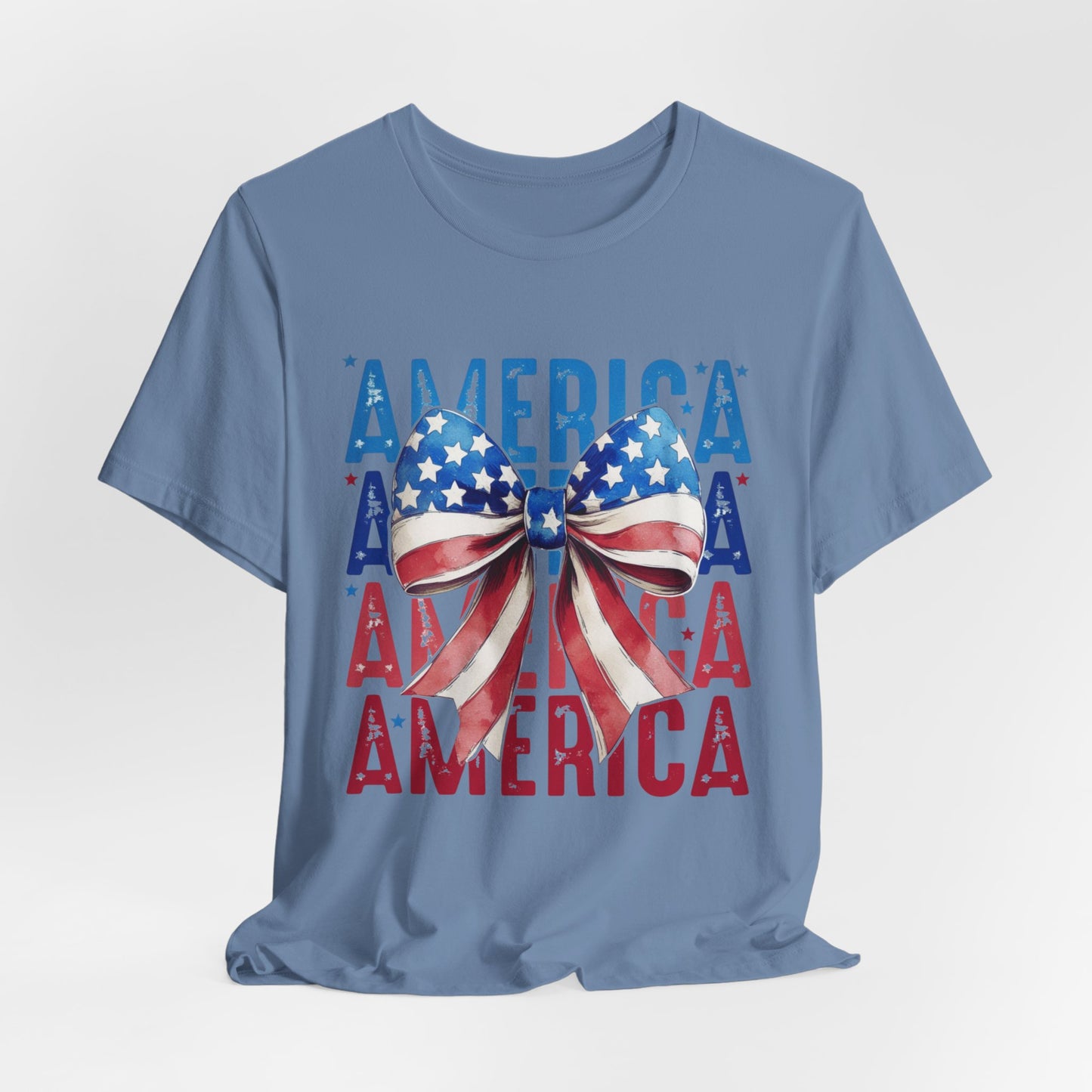 Patriotic America Bow T-Shirt — USA Flag Ribbon 4th of July Tee