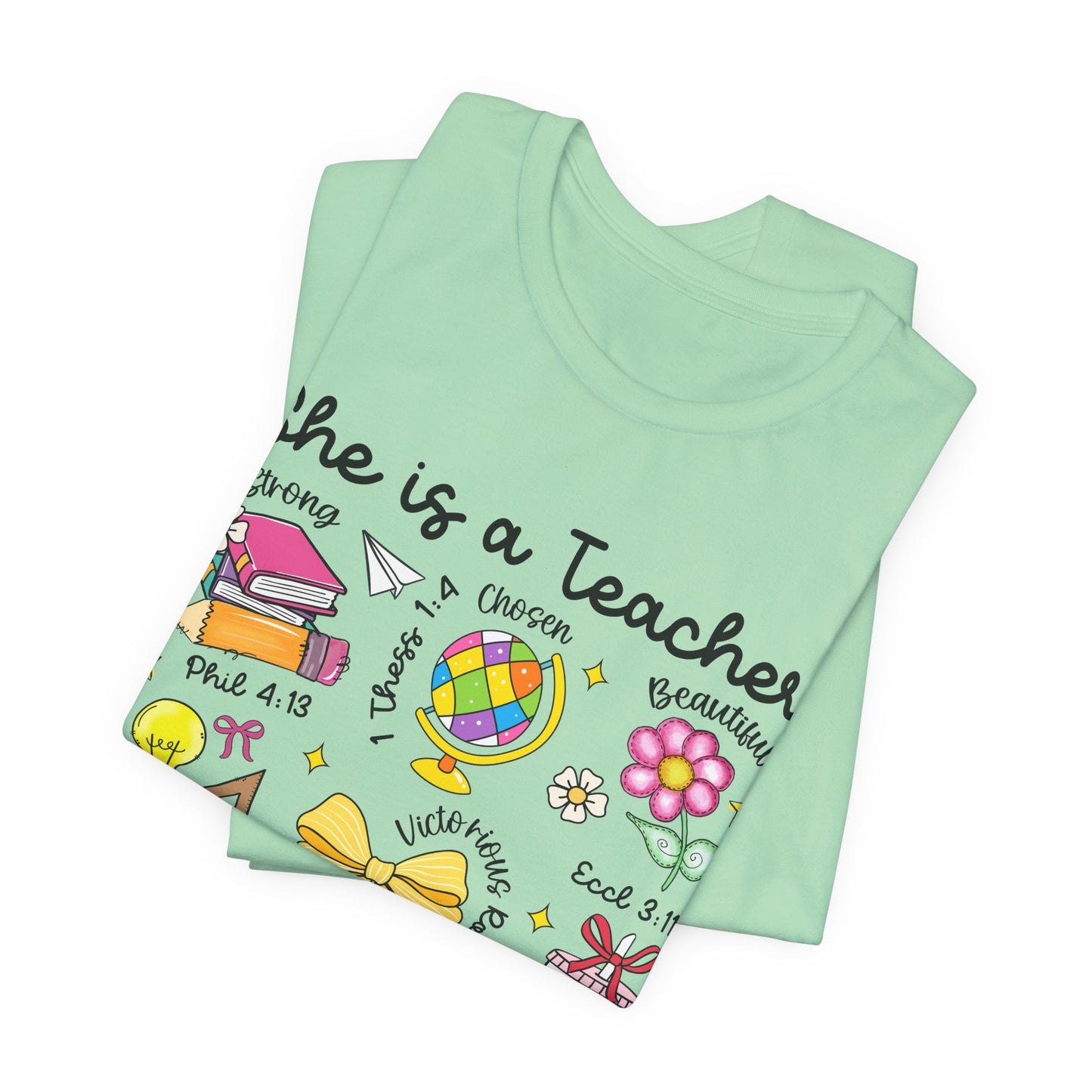 Teacher Illustrated Icons T-Shirt — "She is a Teacher" Appreciation Tee