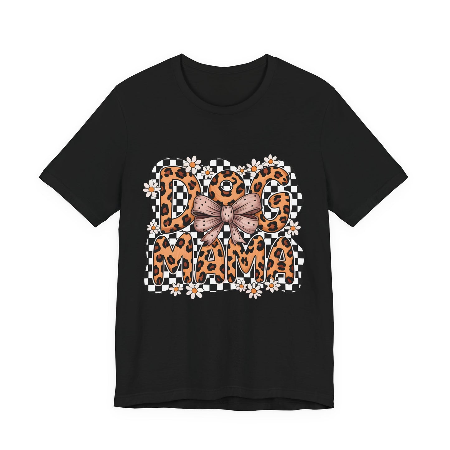 Dog Mama Leopard Print Tee — Floral Bow Pet Lover T‑Shirt