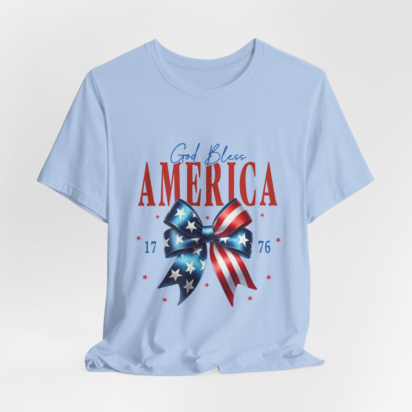 God Bless America Bow T-Shirt — Patriotic 1776 Fourth of July Tee