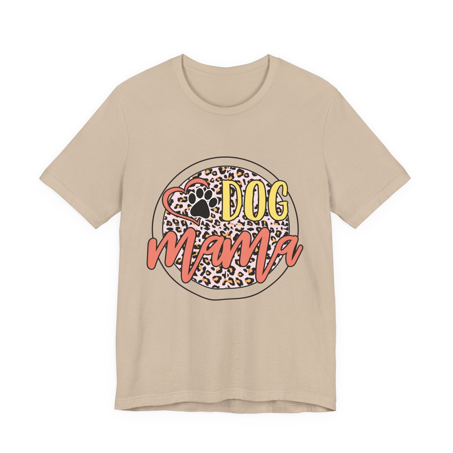 Dog Mama Leopard Circle Tee — Cute Paw Print Graphic T-Shirt for Women