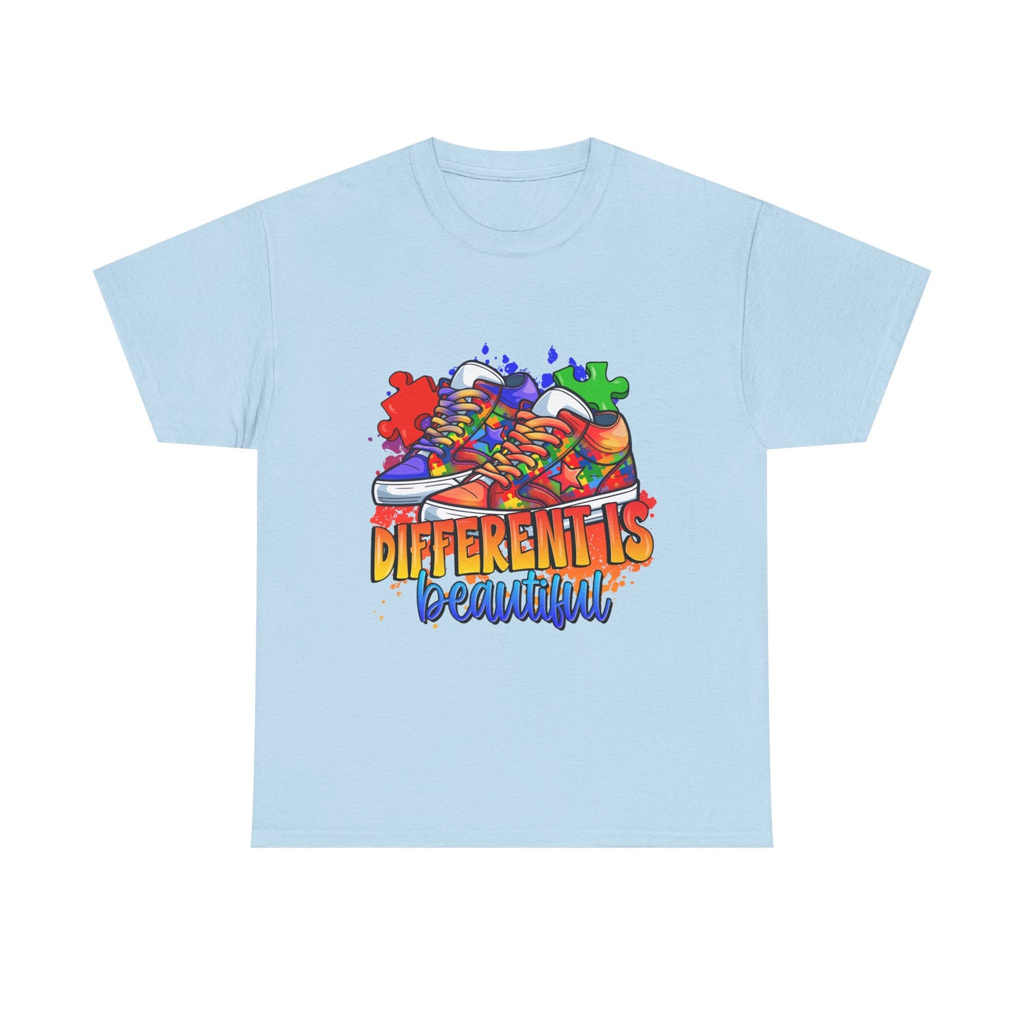 Different Is Beautiful Rainbow Puzzle Sneakers T-Shirt – Autism Awareness Tee