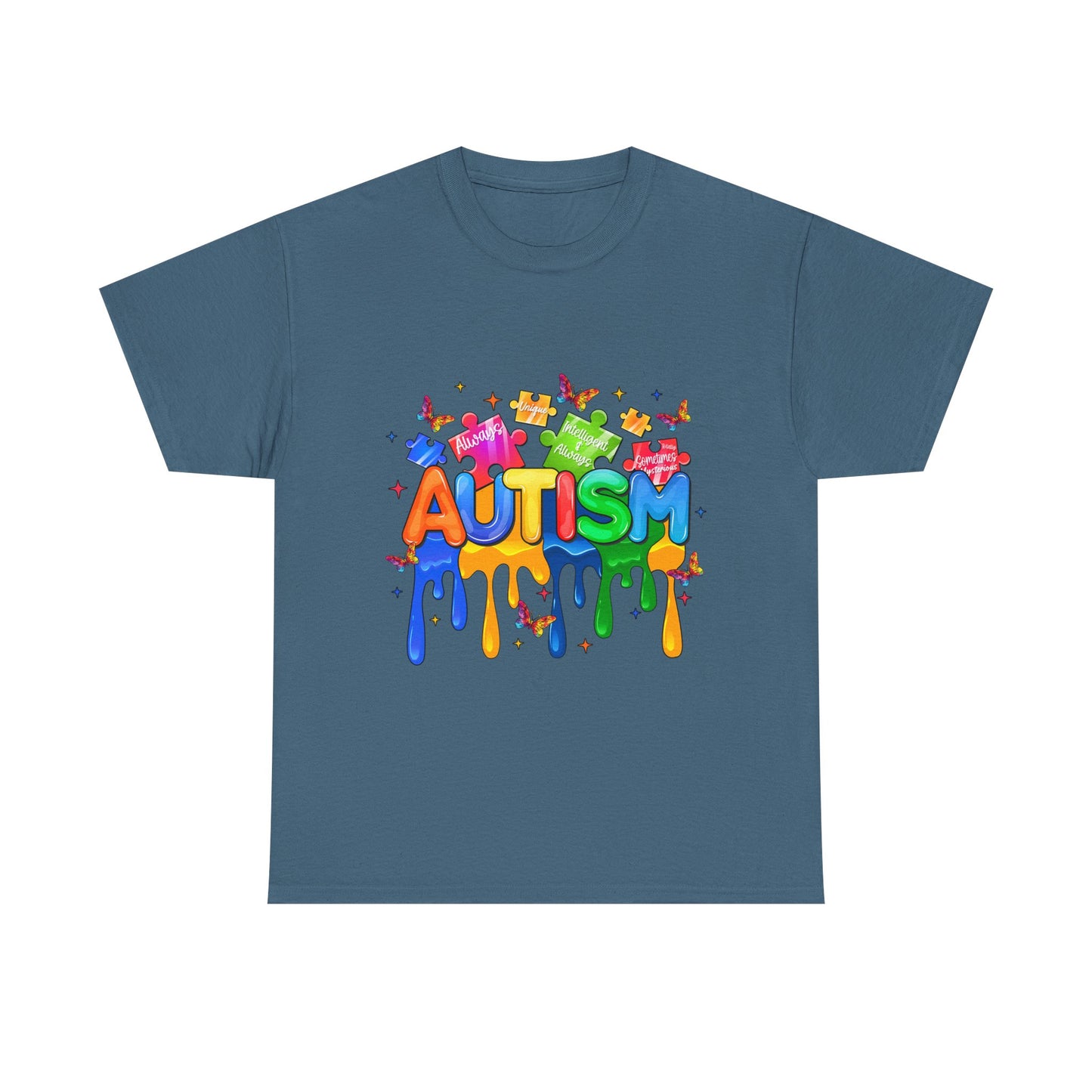 Autism Awareness Puzzle Heart T-Shirt — Colorful Drip Design