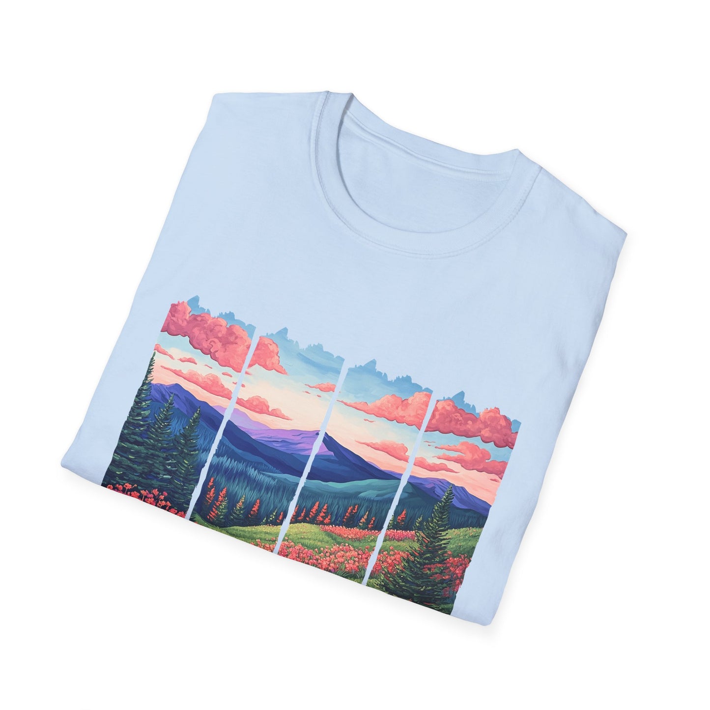 Scenic Mountain Sunset T-Shirt — Wildflower Valley Landscape Tee