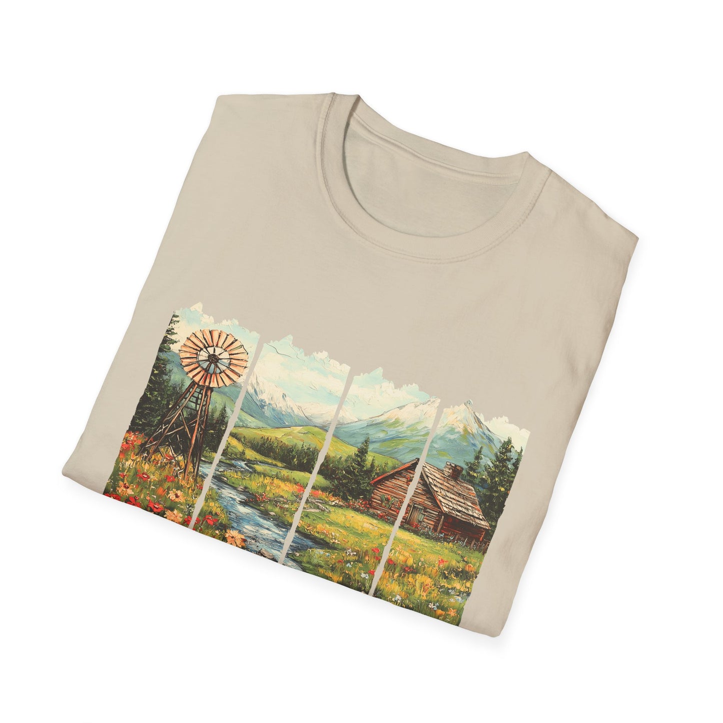 Scenic Windowpane Cabin T-Shirt — 'I Am But A Child Made of Stars' Nature Graphic Tee
