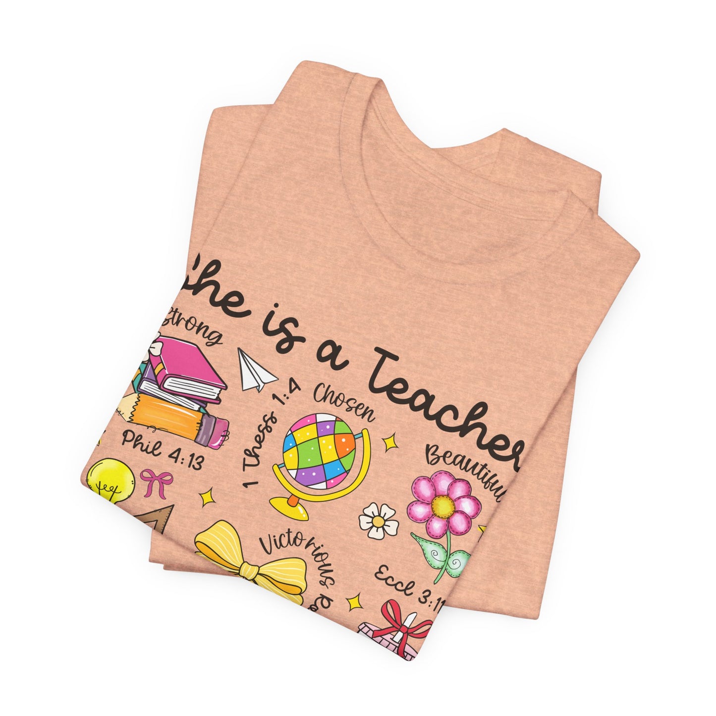 Teacher Illustrated Icons T-Shirt — "She is a Teacher" Appreciation Tee