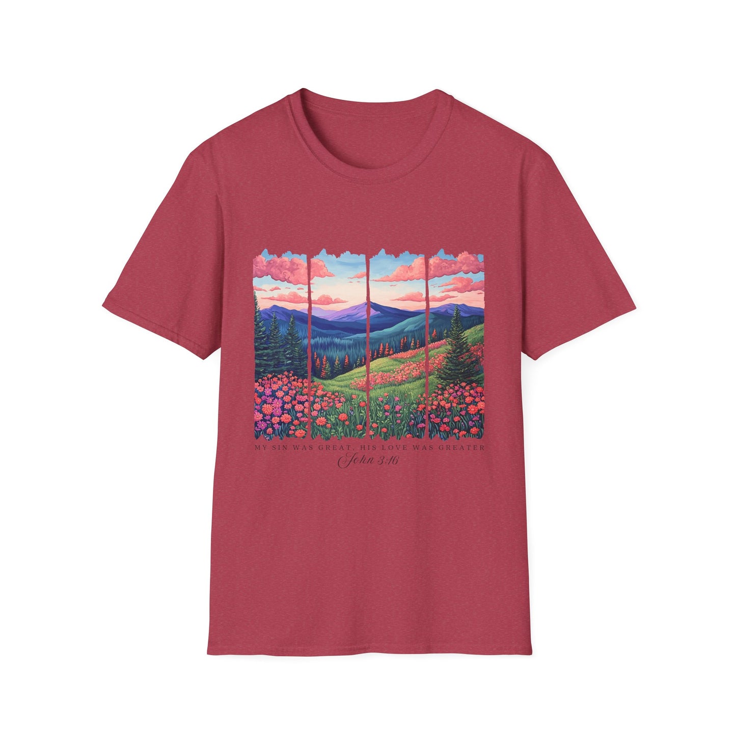 Scenic Mountain Sunset T-Shirt — Wildflower Valley Landscape Tee
