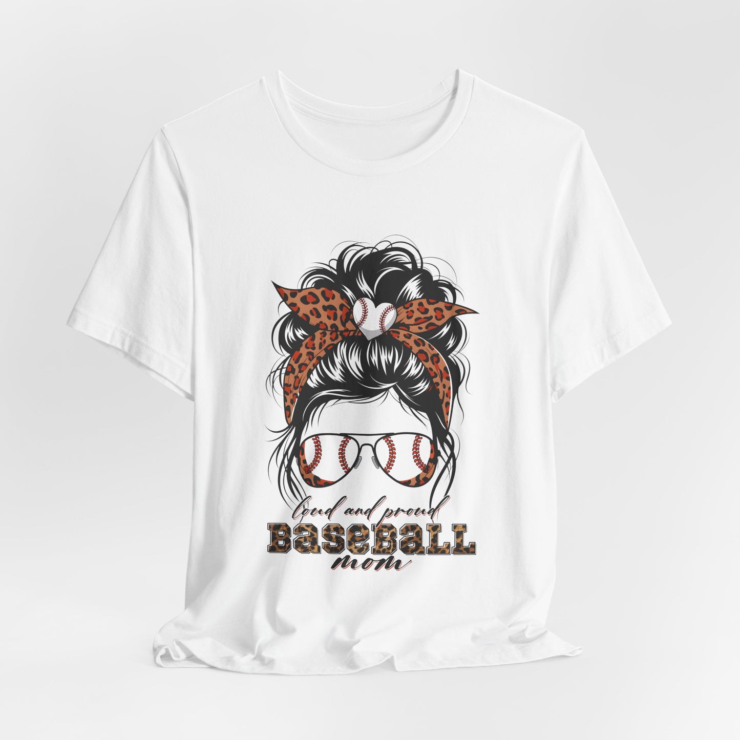 Baseball Mom Graphic Tee — Leopard Hairbow, Sunnies & "Baseball Mom" Text