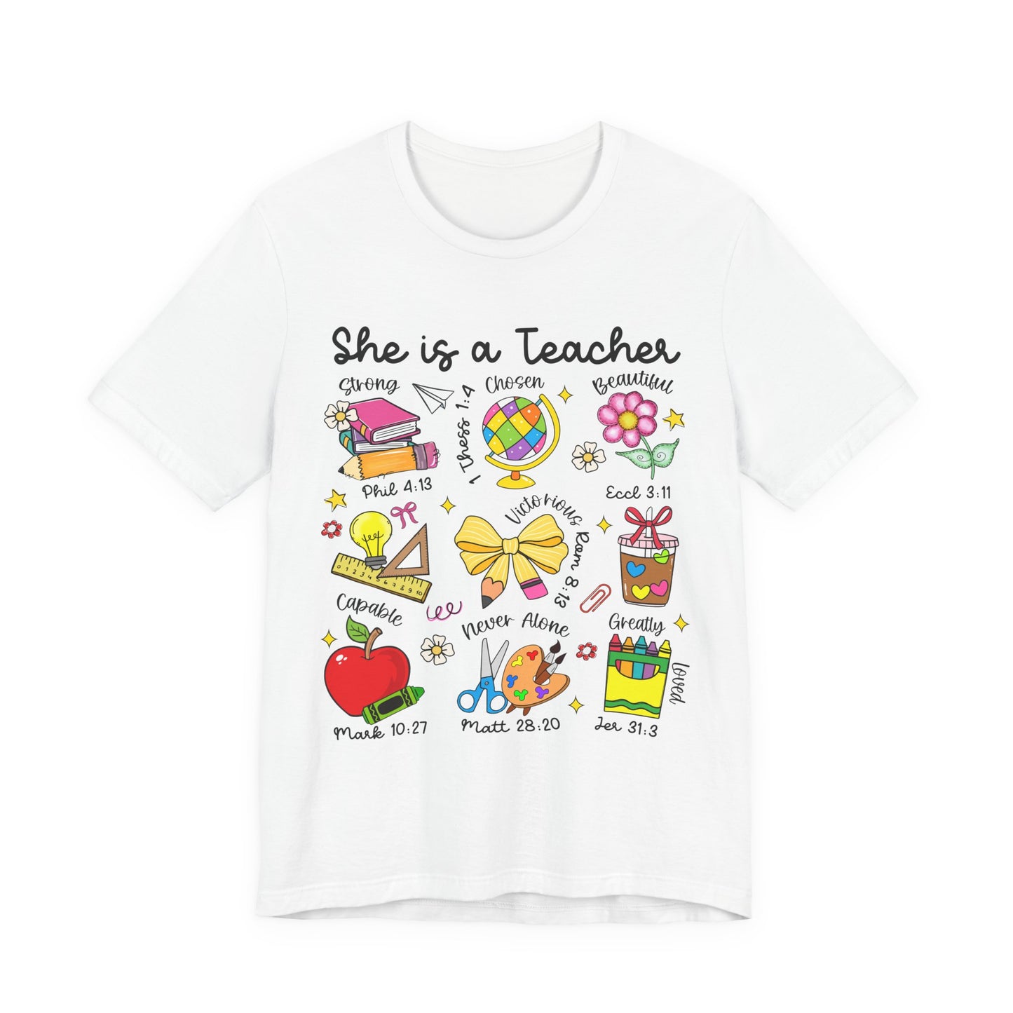 Teacher Illustrated Icons T-Shirt — "She is a Teacher" Appreciation Tee