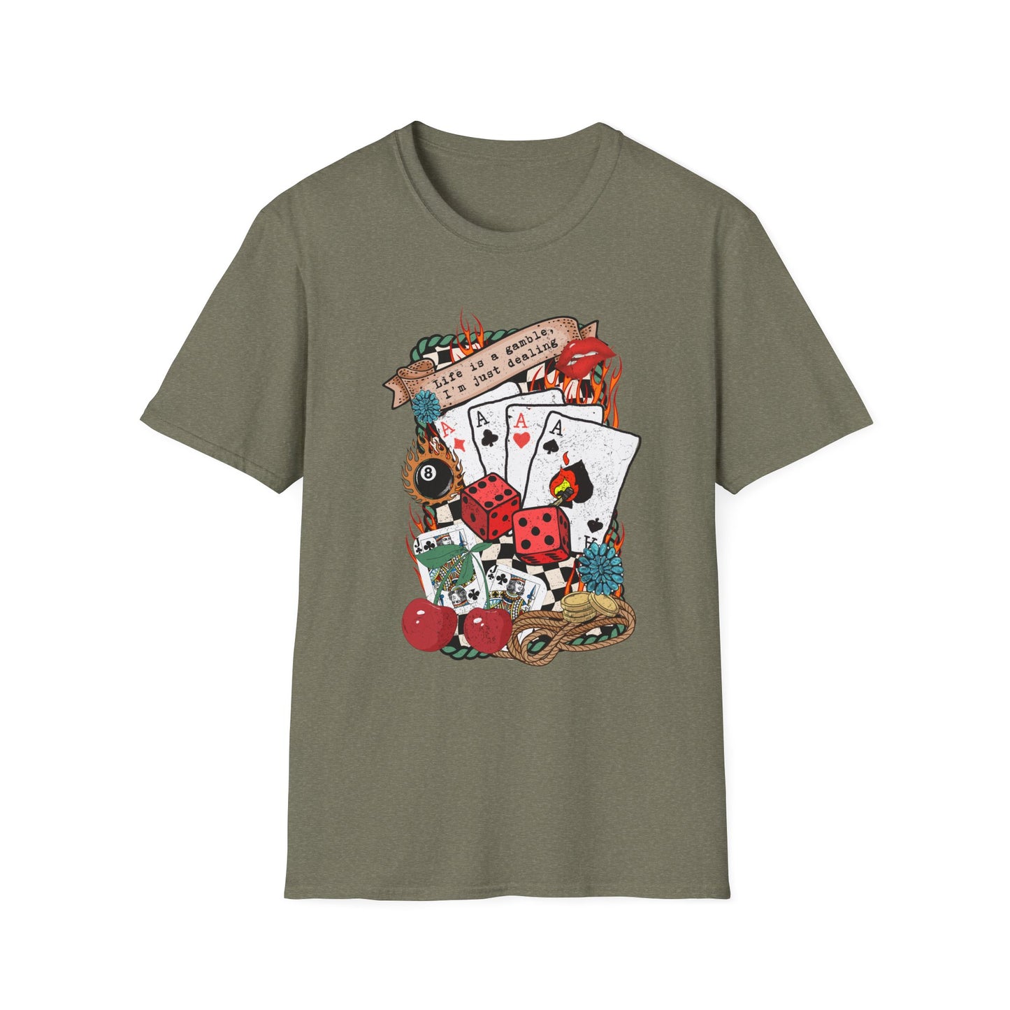 Casino Night Graphic T-Shirt — Aces, Dice & Retro Gaming Design