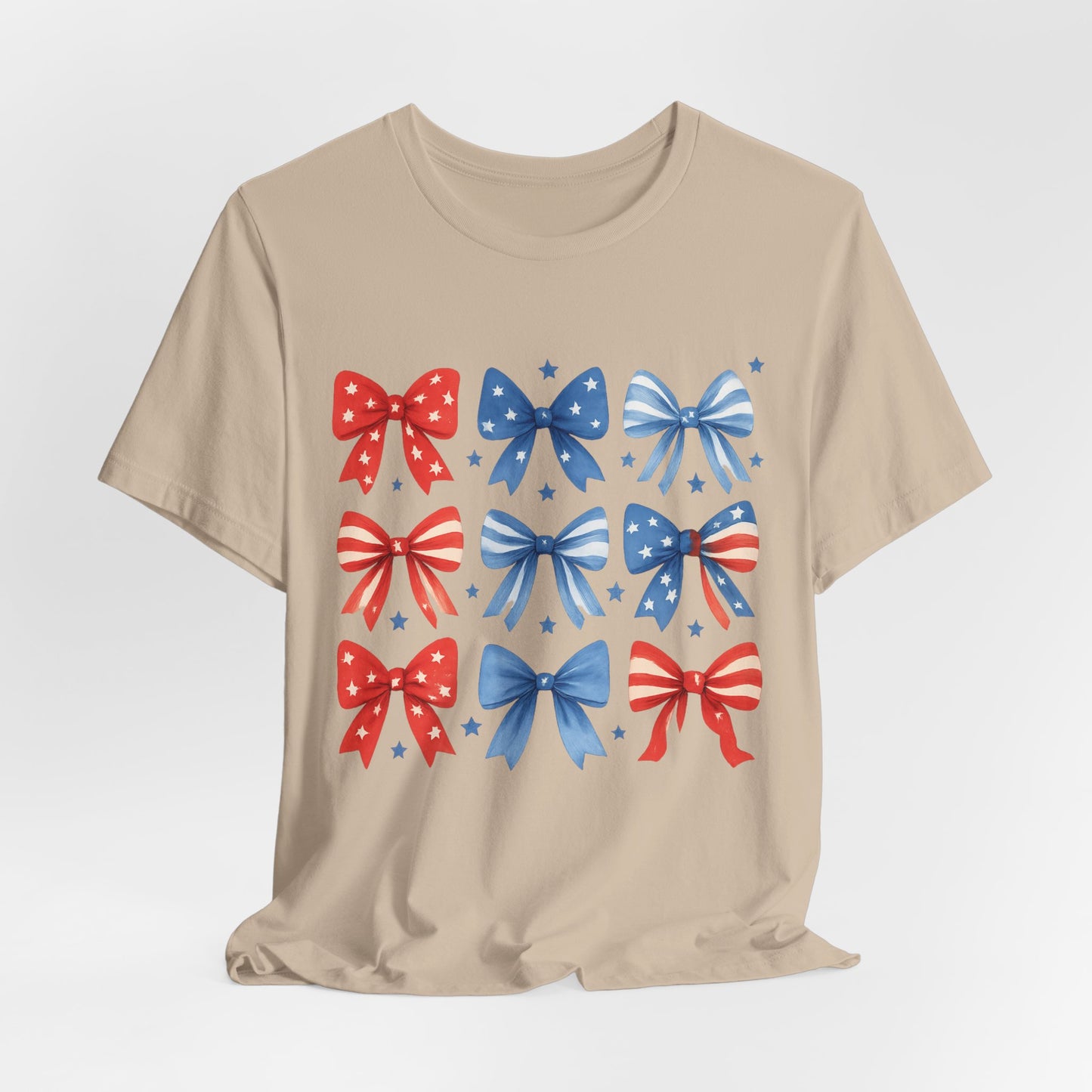 Patriotic Red & Blue Bows Tee — 4th of July Graphic T-Shirt