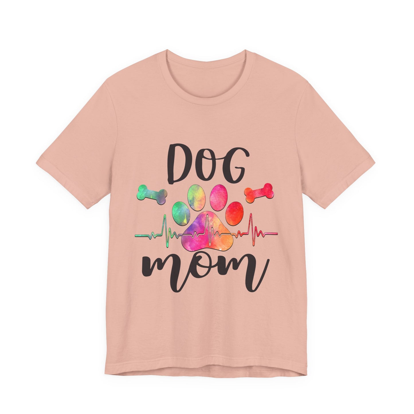 Dog Mom T-Shirt — Colorful Paw & Heartbeat Graphic Tee