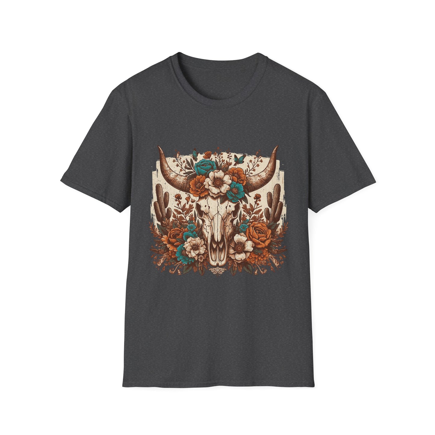 Boho Western Skull T-Shirt — Floral Longhorn Graphic Tee