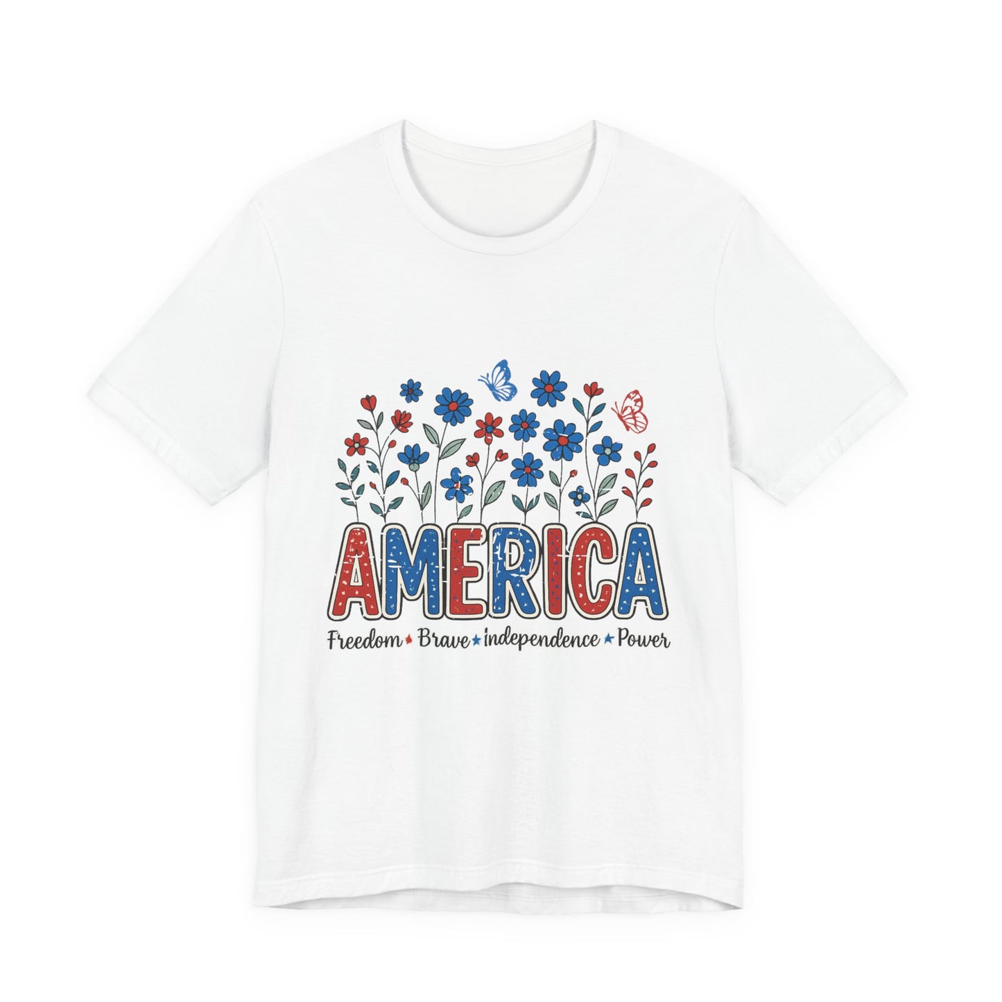 America Floral Tee — Patriotic Freedom, Bravery & Independence T-Shirt