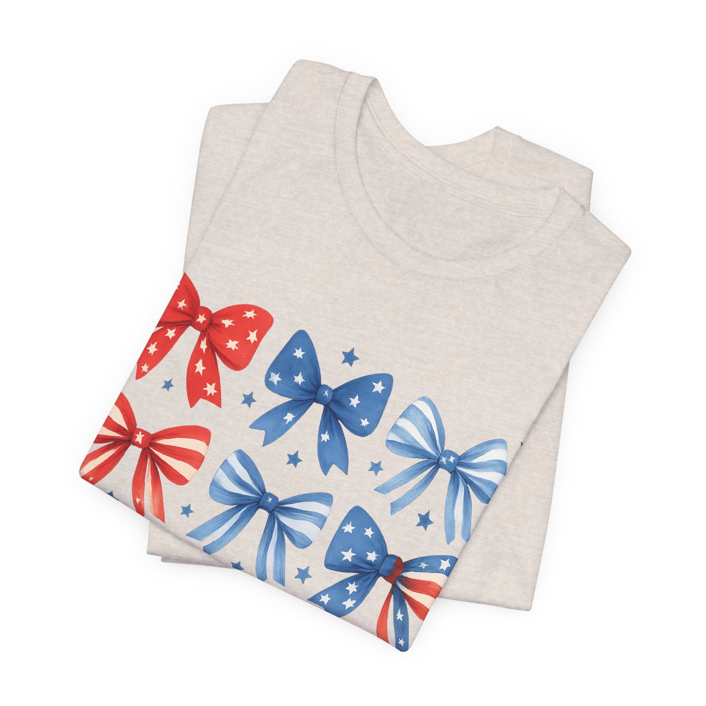 Patriotic Red & Blue Bows Tee — 4th of July Graphic T-Shirt