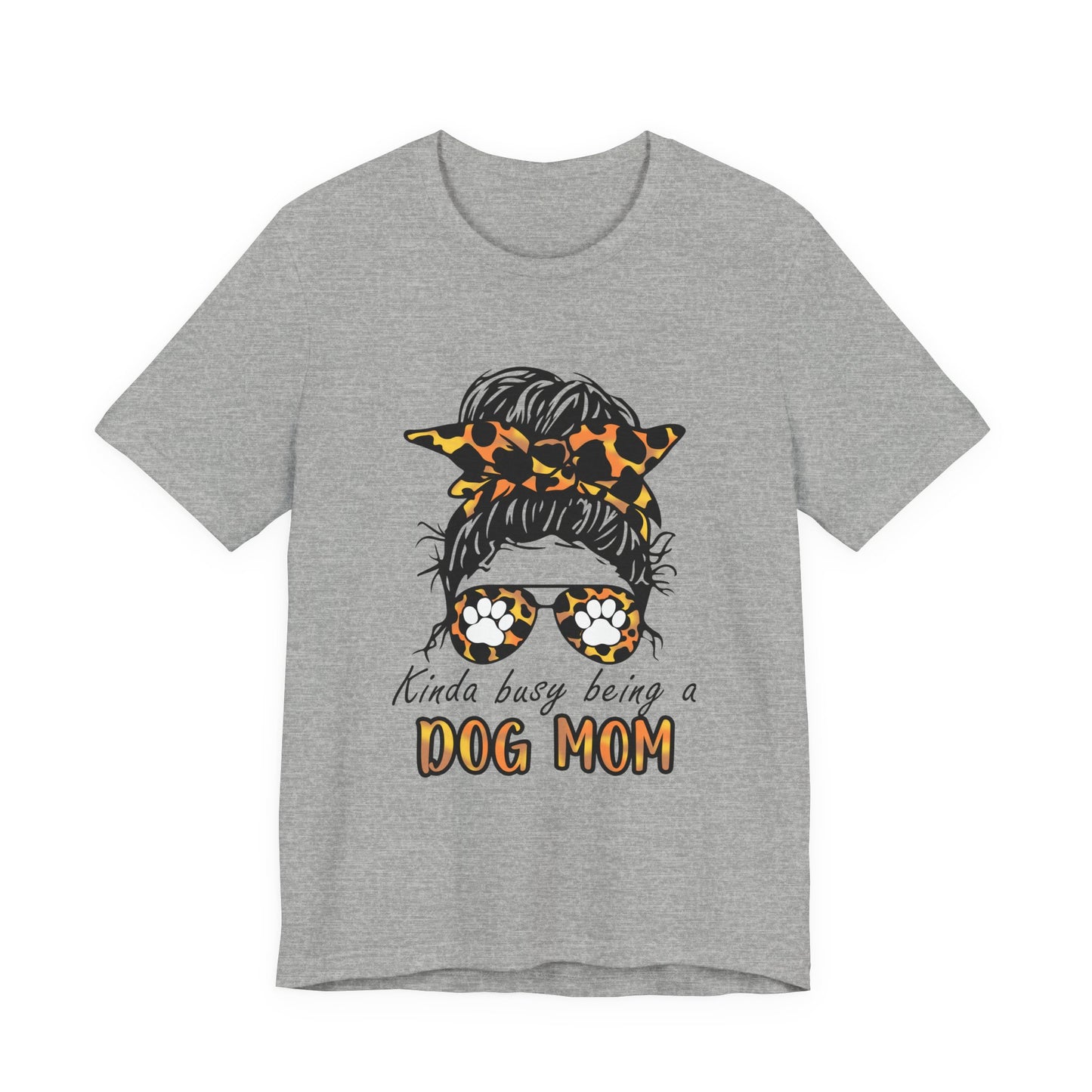 Dog Mom T-Shirt – "Kinda Busy Being a Dog Mom" Leopard Print Messy Bun Tee