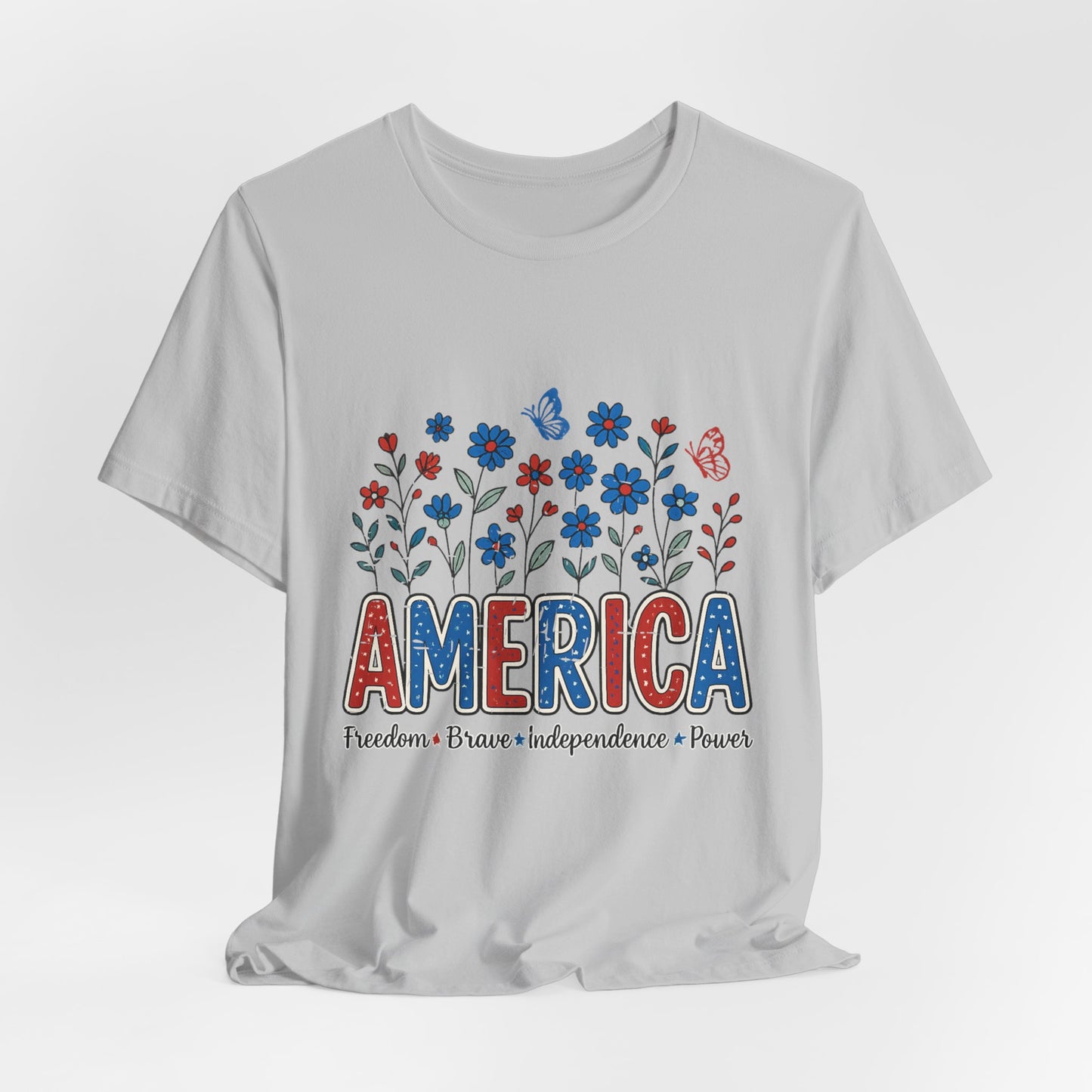 America Floral Tee — Patriotic Freedom, Bravery & Independence T-Shirt