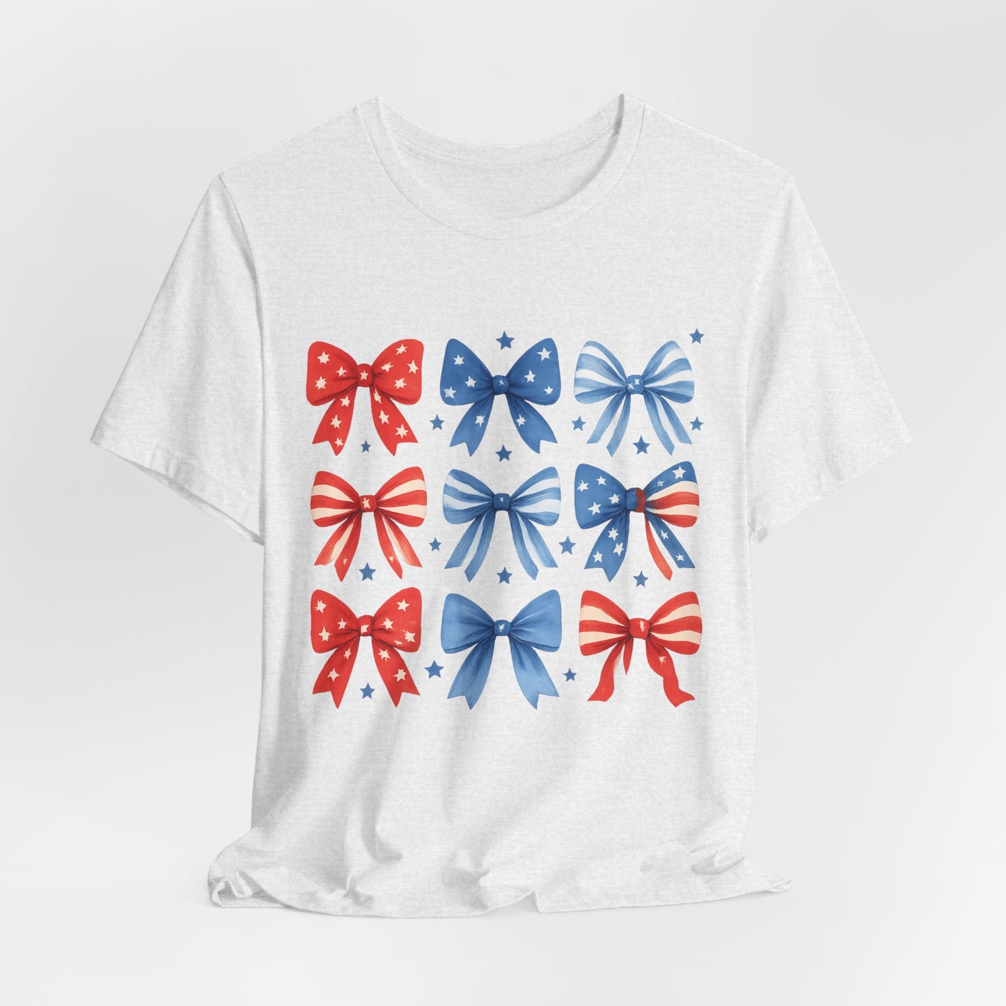 Patriotic Red & Blue Bows Tee — 4th of July Graphic T-Shirt