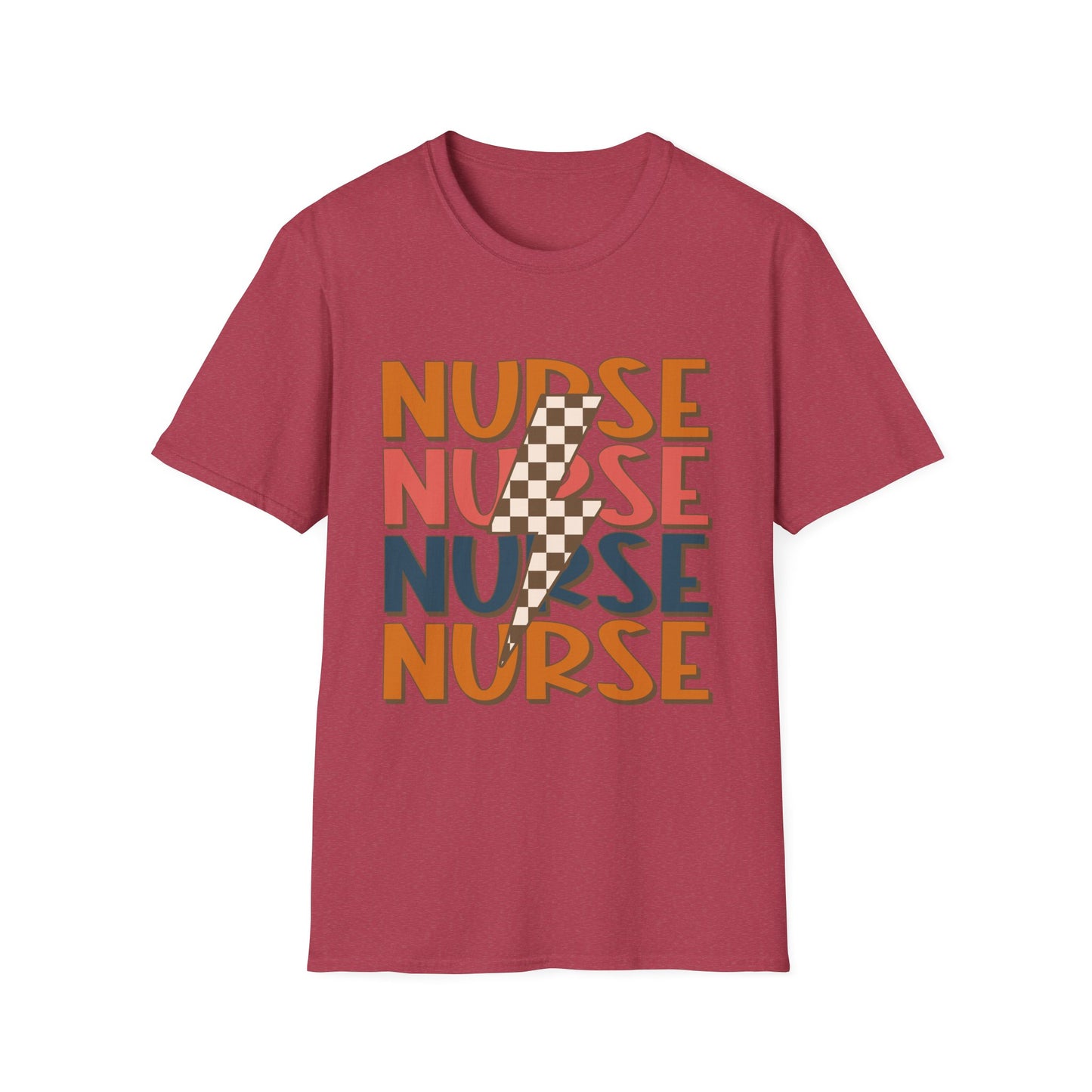 Nurse Retro Stripe T-Shirt — Vintage Checkerboard Scrub Tee for Nurses