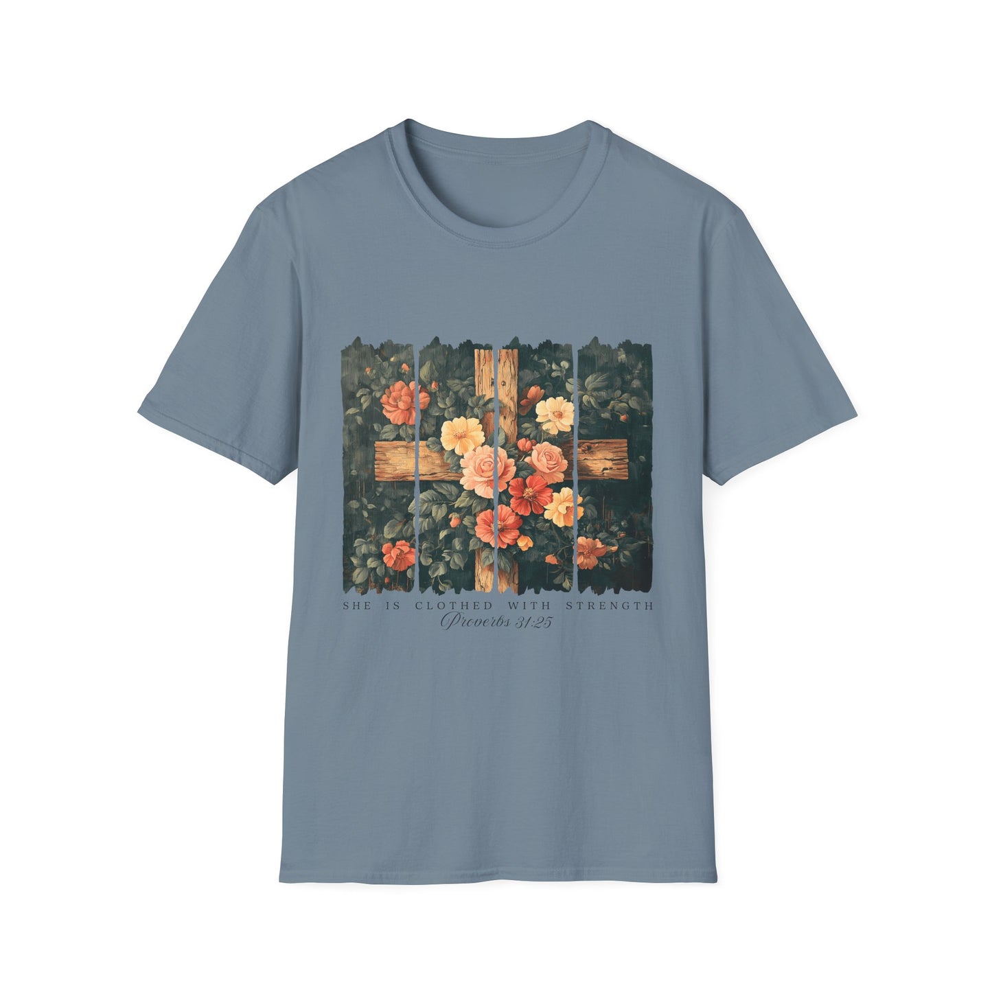 Floral Wooden Cross T-Shirt — Roses & Faith Christian Graphic Tee