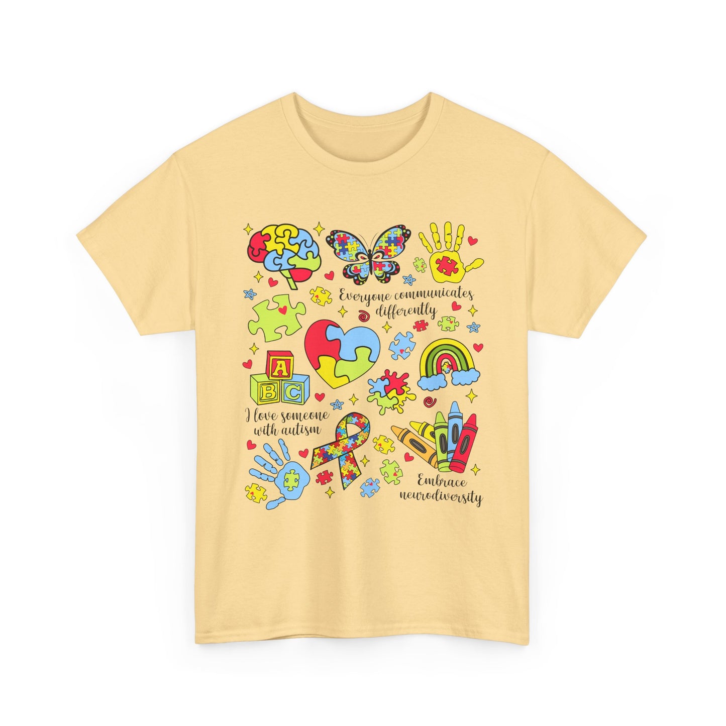 Autism Awareness Graphic Tee — Colorful Puzzle Heart & Hands Design