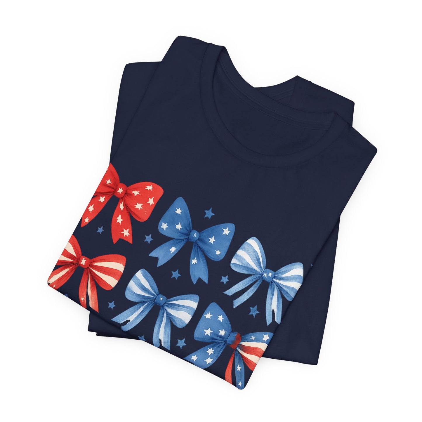 Patriotic Red & Blue Bows Tee — 4th of July Graphic T-Shirt