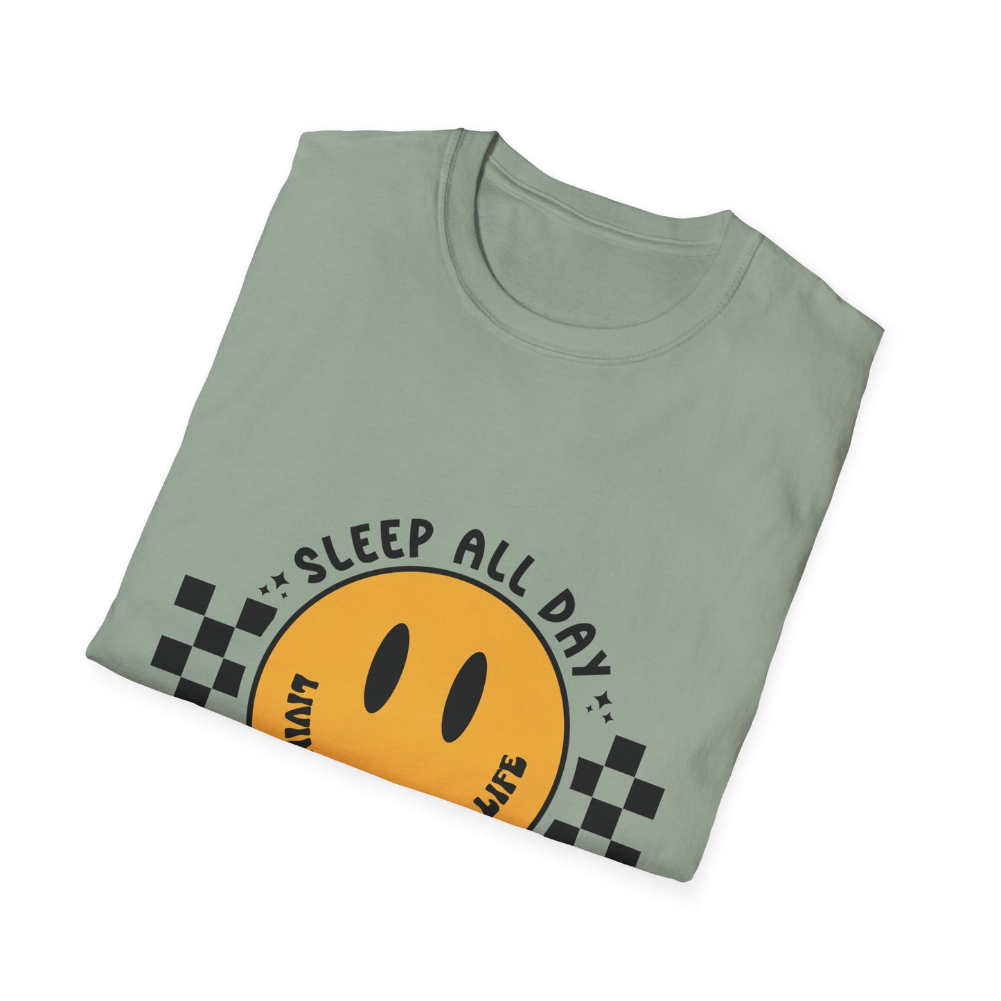 Nurse Smiley Tee — “Sleep All Day, Nurse All Night” Graphic T-Shirt