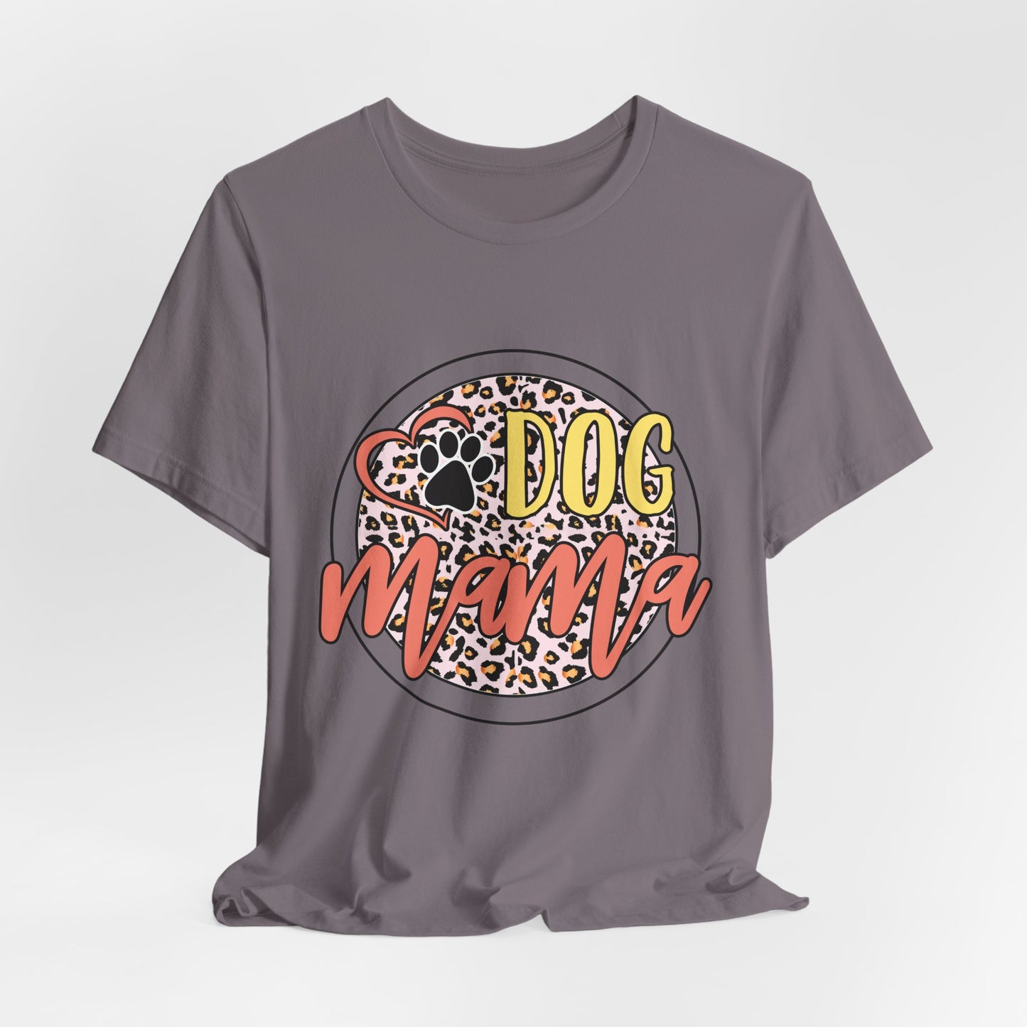 Dog Mama Leopard Circle Tee — Cute Paw Print Graphic T-Shirt for Women