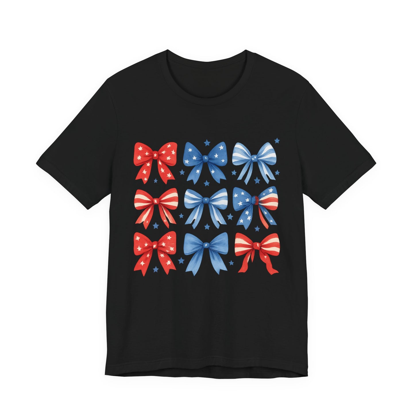 Patriotic Red & Blue Bows Tee — 4th of July Graphic T-Shirt