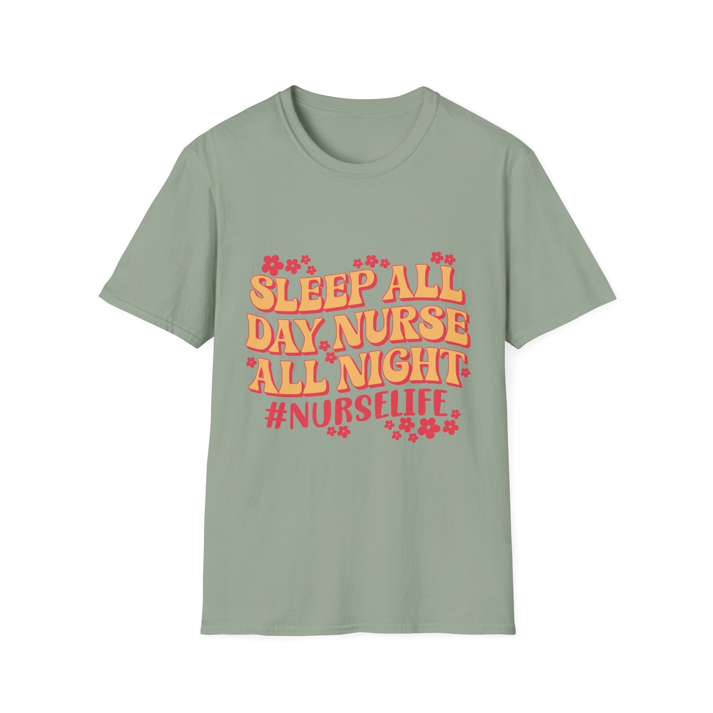 Nurse Life T-Shirt - "Sleep All Day, Nurse All Night" Retro Floral Tee