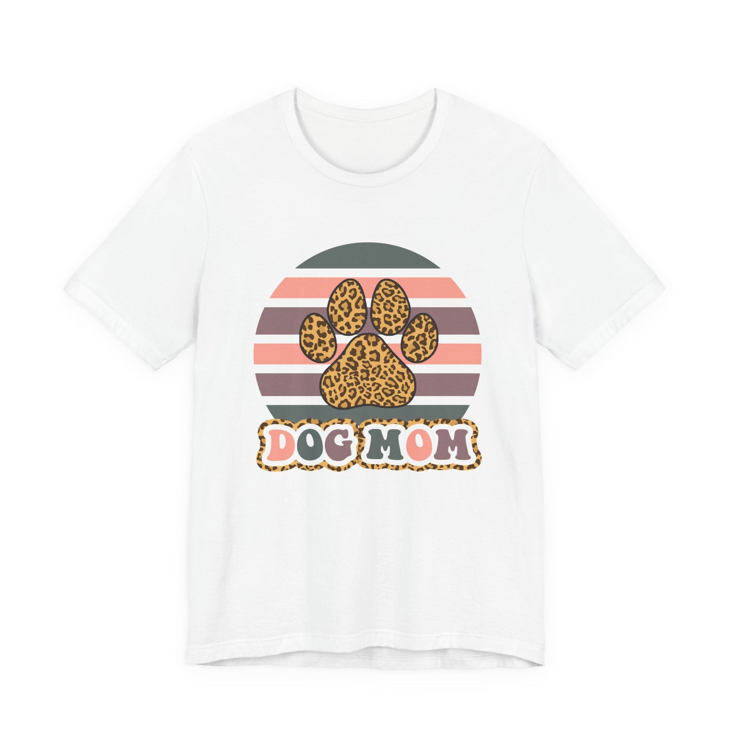 Dog Mom Leopard Paw Tee — Retro Striped Pet Lover T‑Shirt