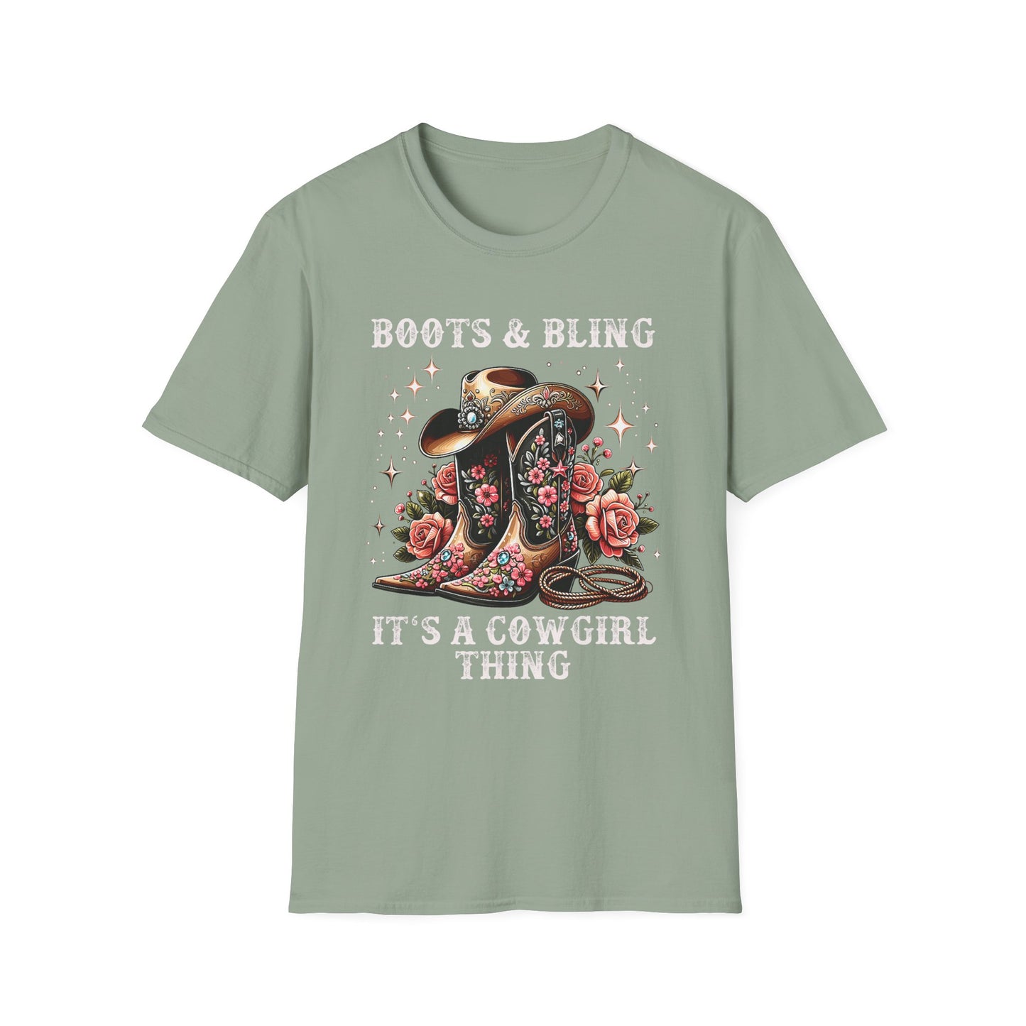 Cowgirl T-Shirt — "Boots & Bling" Floral Western Tee