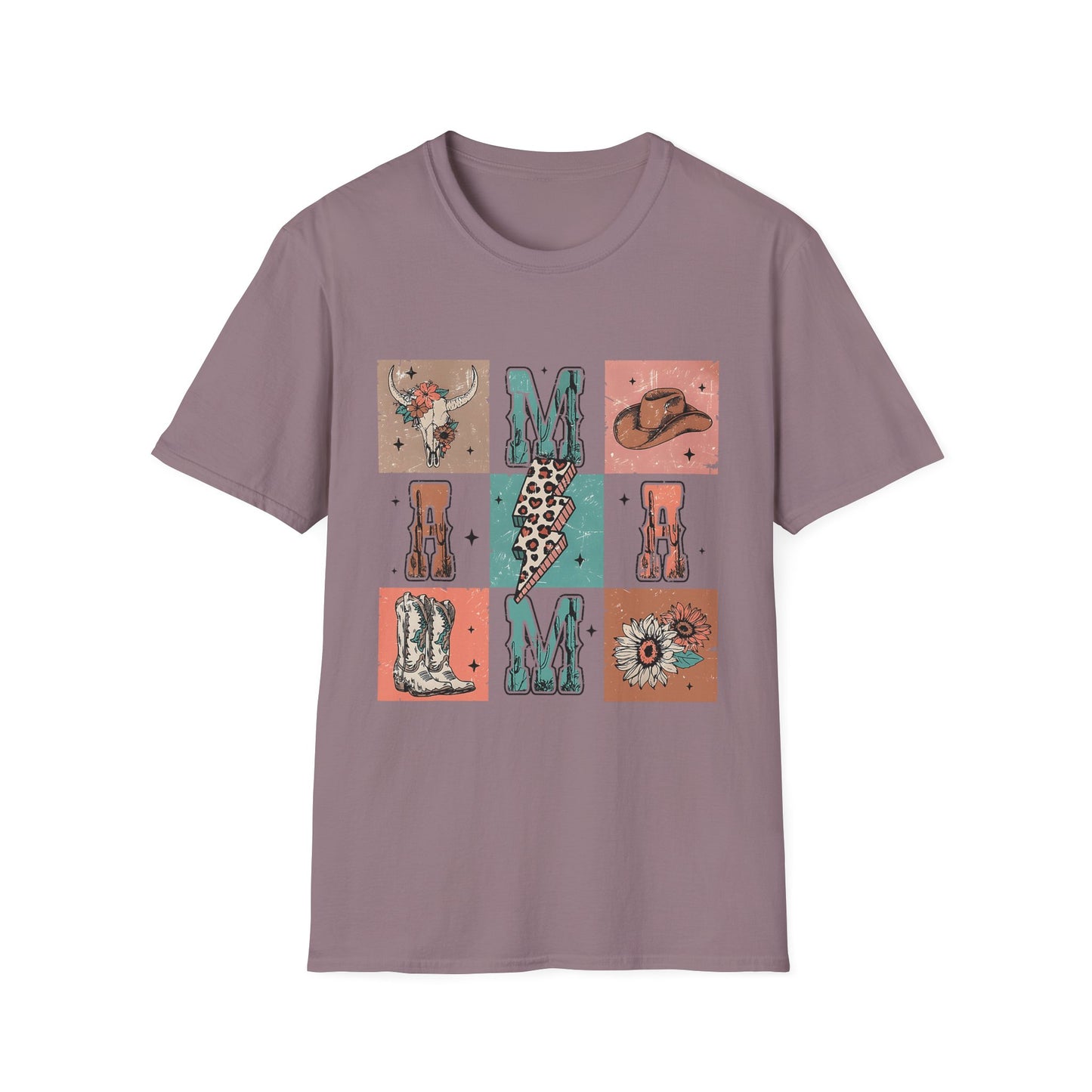 Mama Western Graphic T-Shirt — Cowgirl Boots, Hat & Floral Block Design