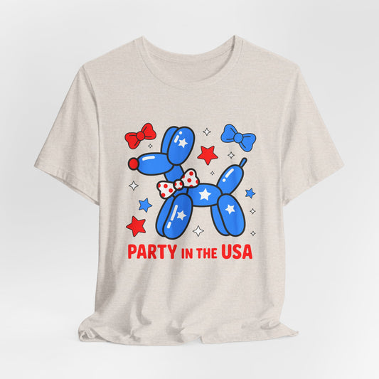 Party in the USA Balloon Dog Tee – Patriotic 4th of July Graphic T-Shirt