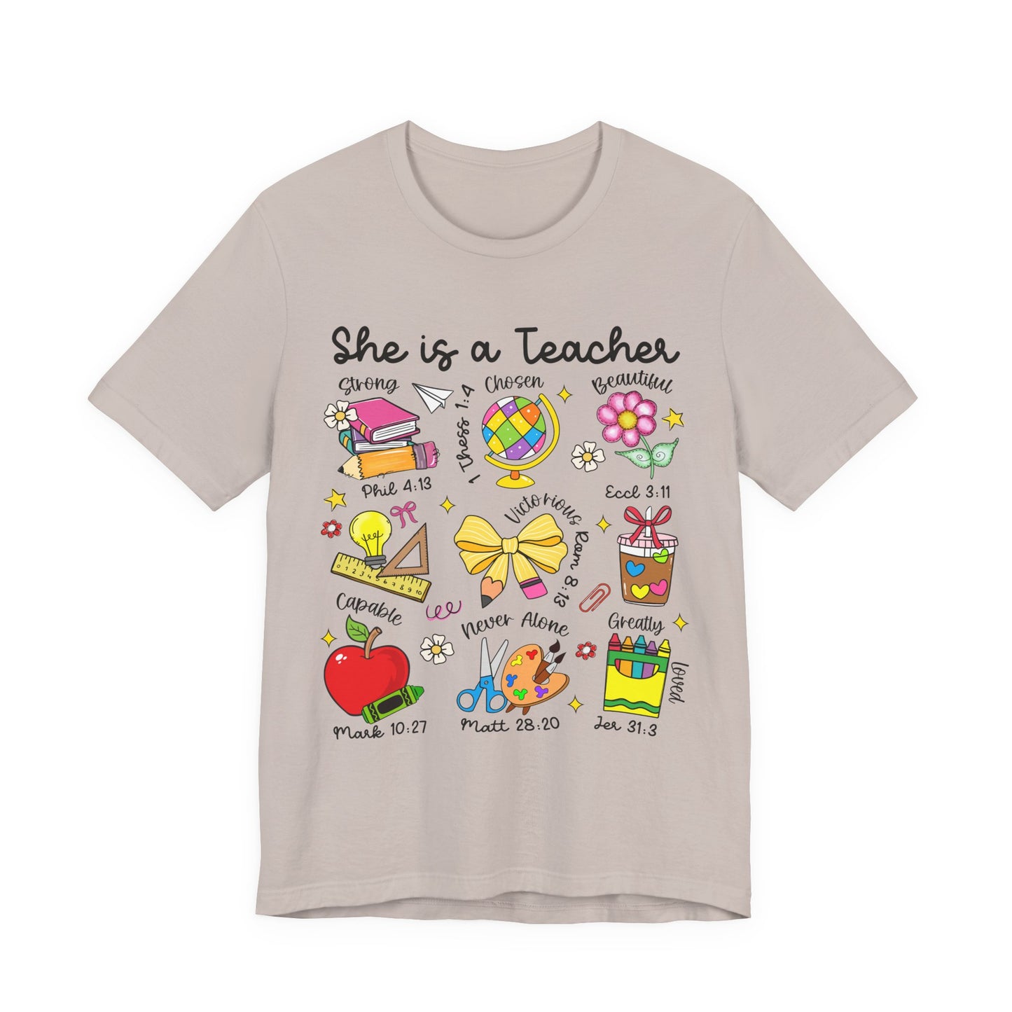 Teacher Illustrated Icons T-Shirt — "She is a Teacher" Appreciation Tee